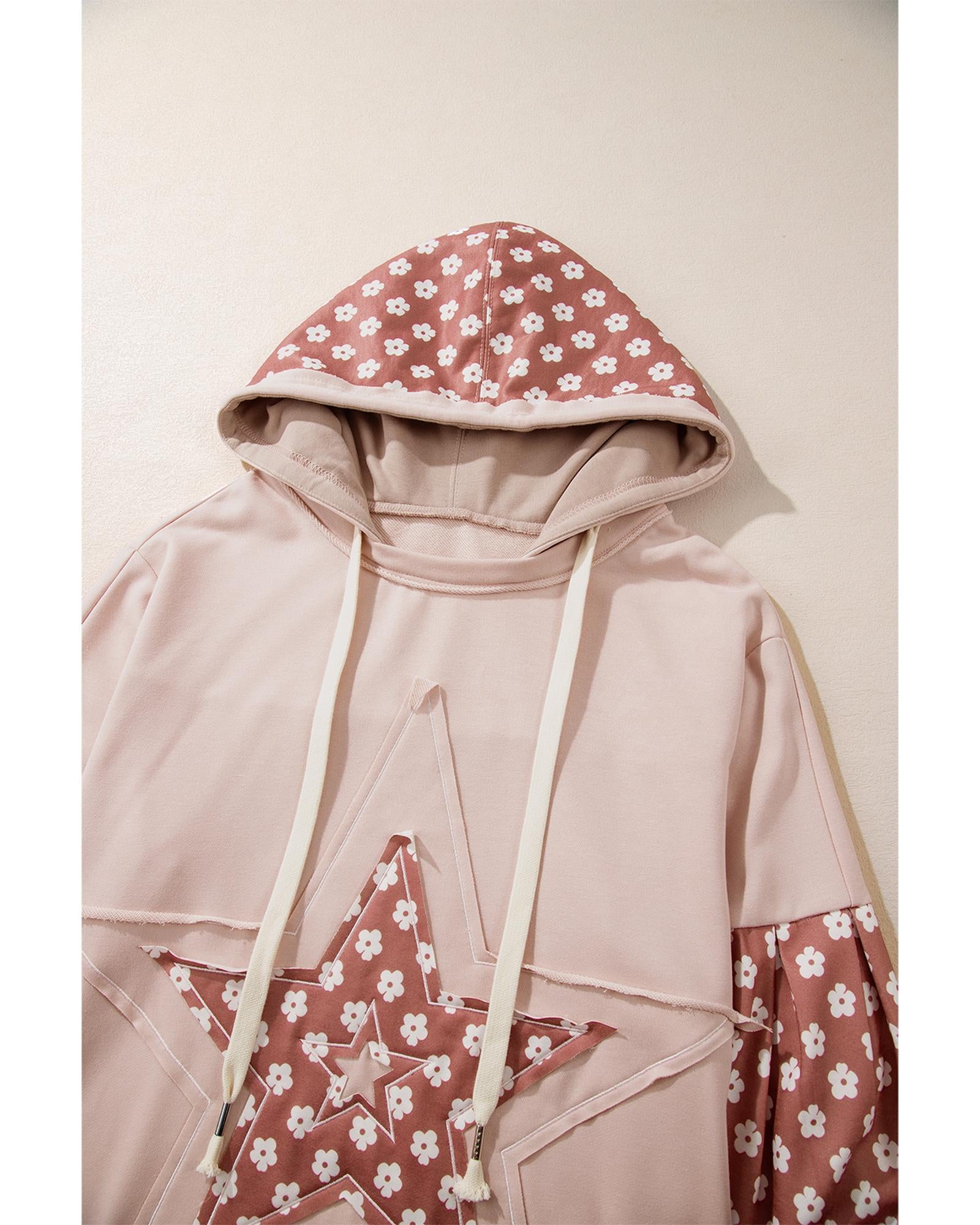Delicacy Floral Patchwork Star Pattern Drawstring Hoodie - L