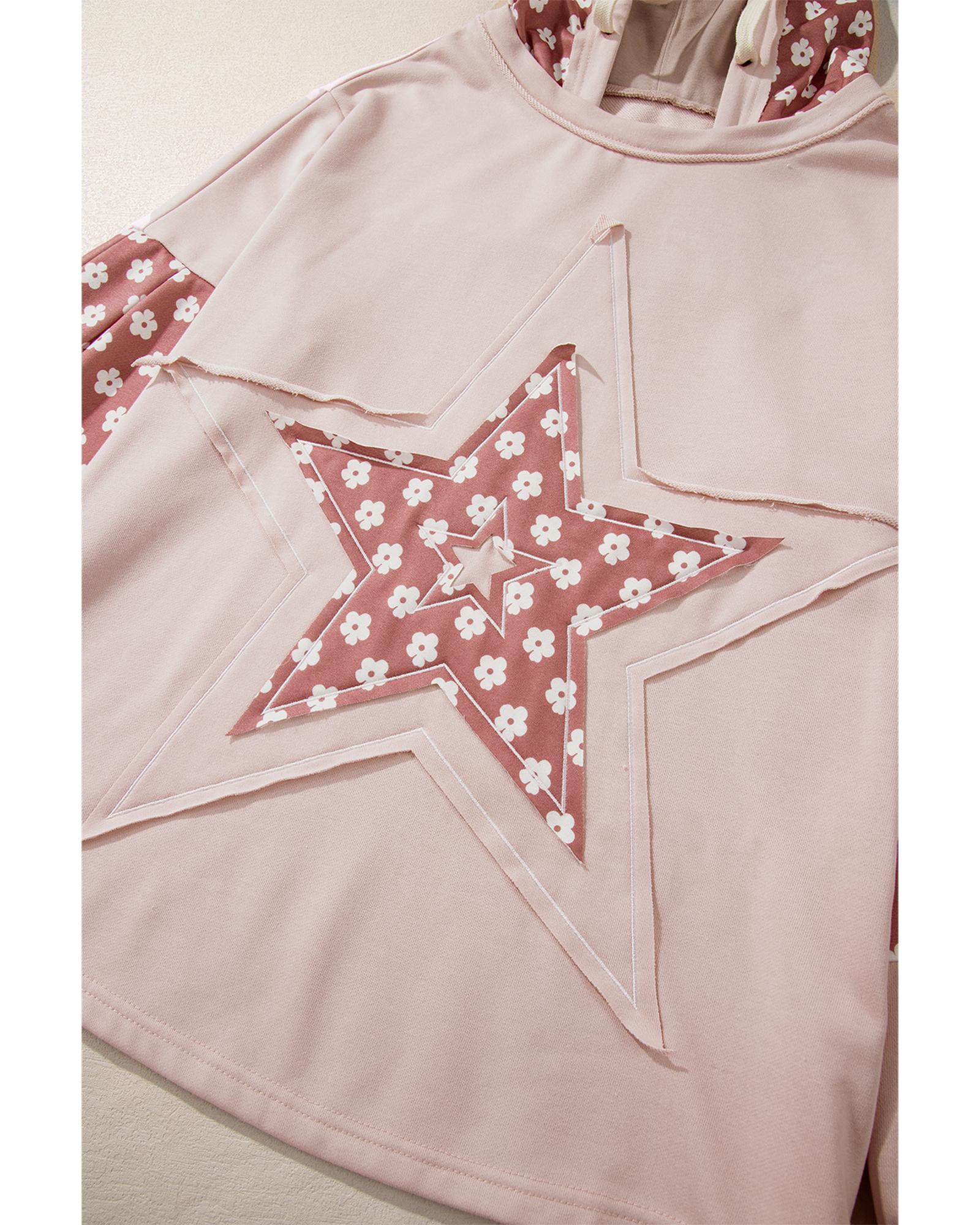 Delicacy Floral Patchwork Star Pattern Drawstring Hoodie - M