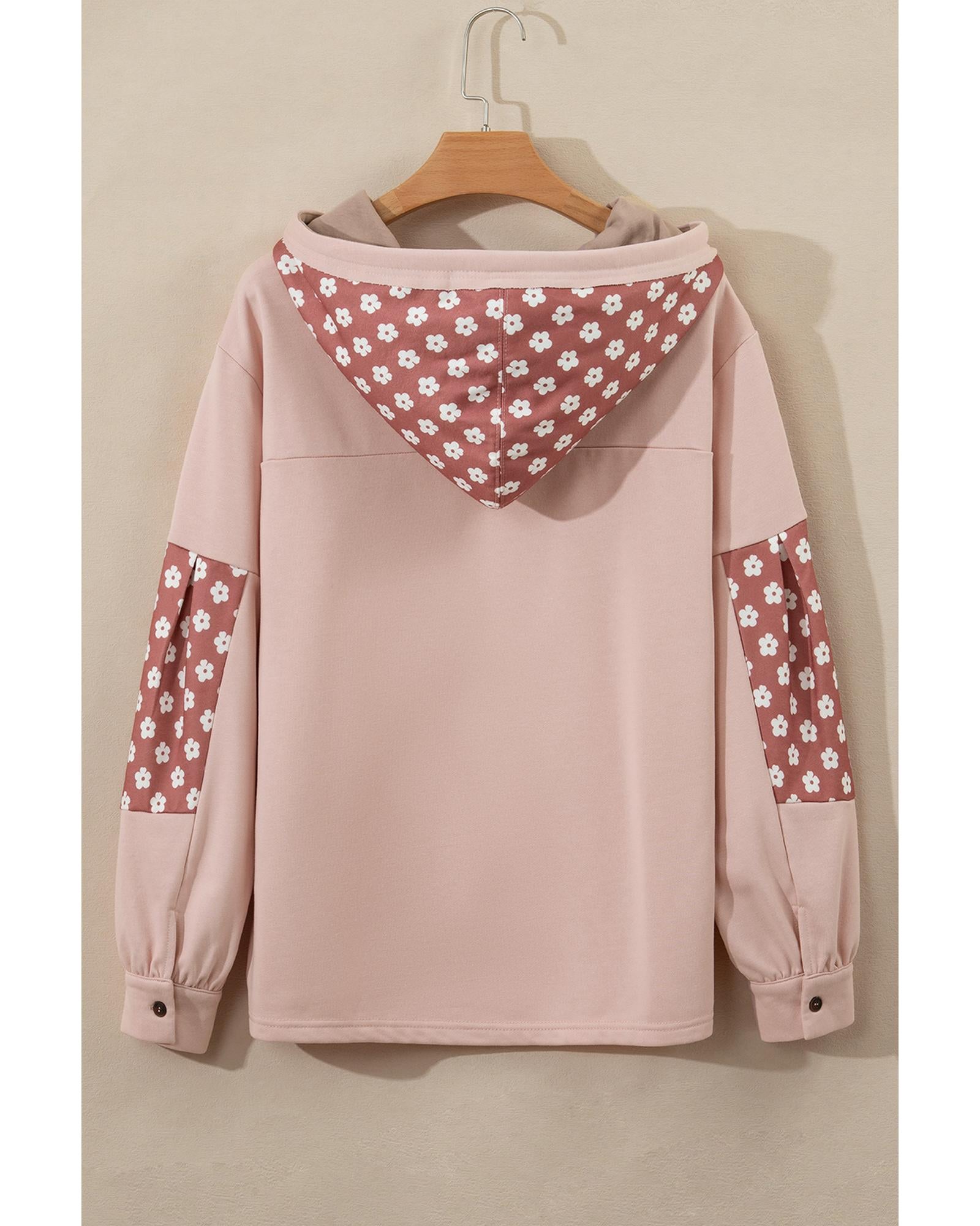Delicacy Floral Patchwork Star Pattern Drawstring Hoodie - M