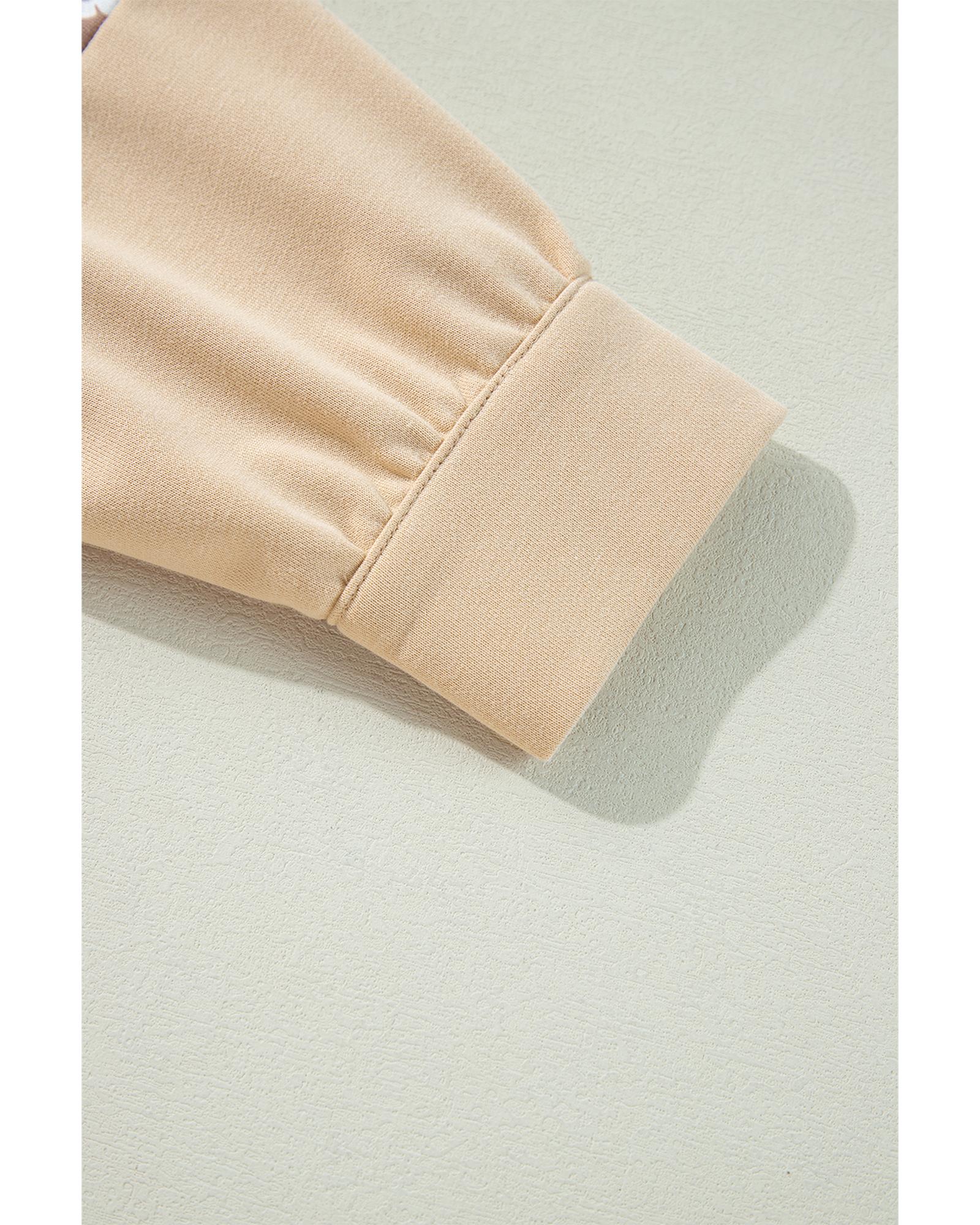 Apricot Floral Patchwork Star Pattern Drawstring Hoodie - S