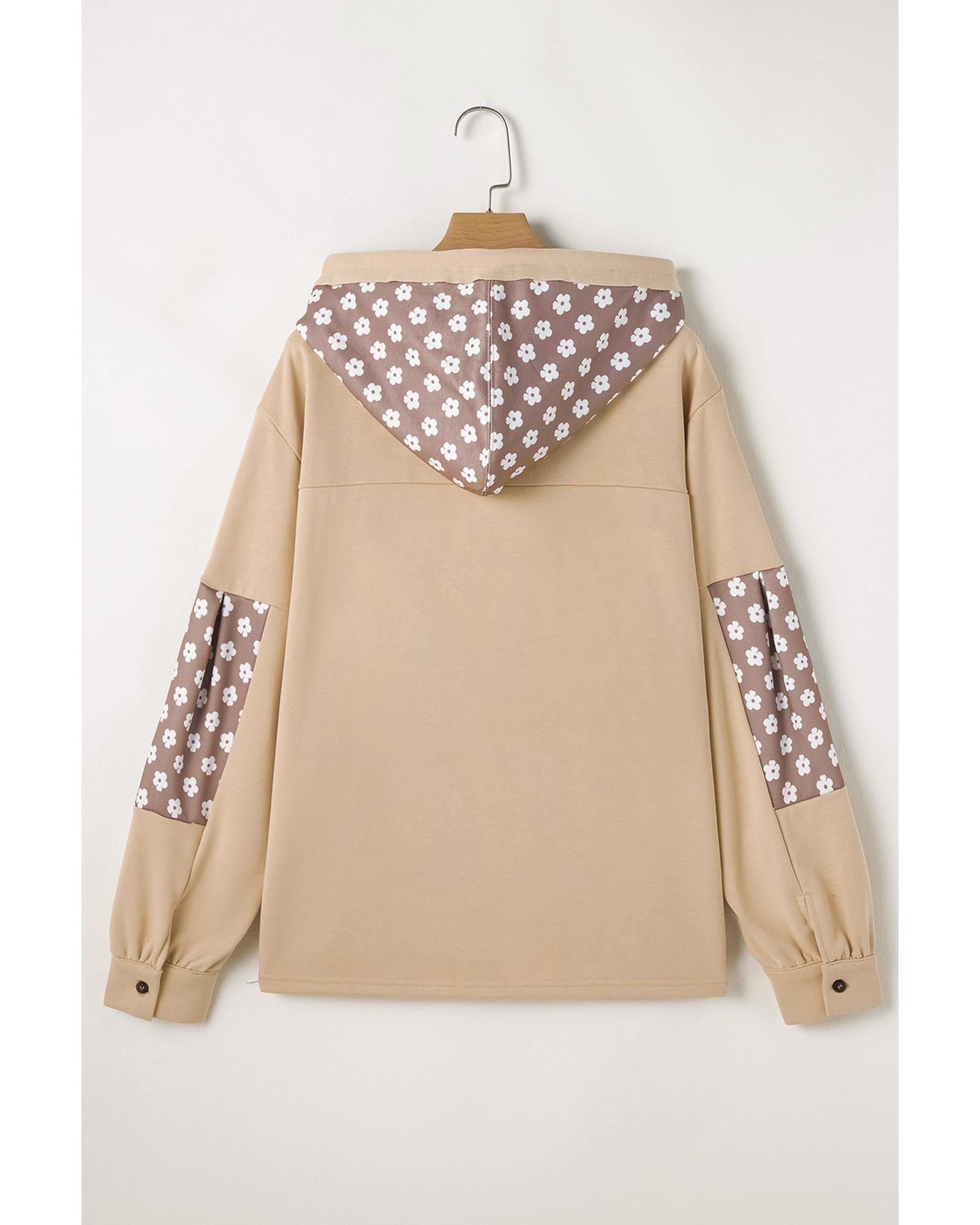 Apricot Floral Patchwork Star Pattern Drawstring Hoodie - XL