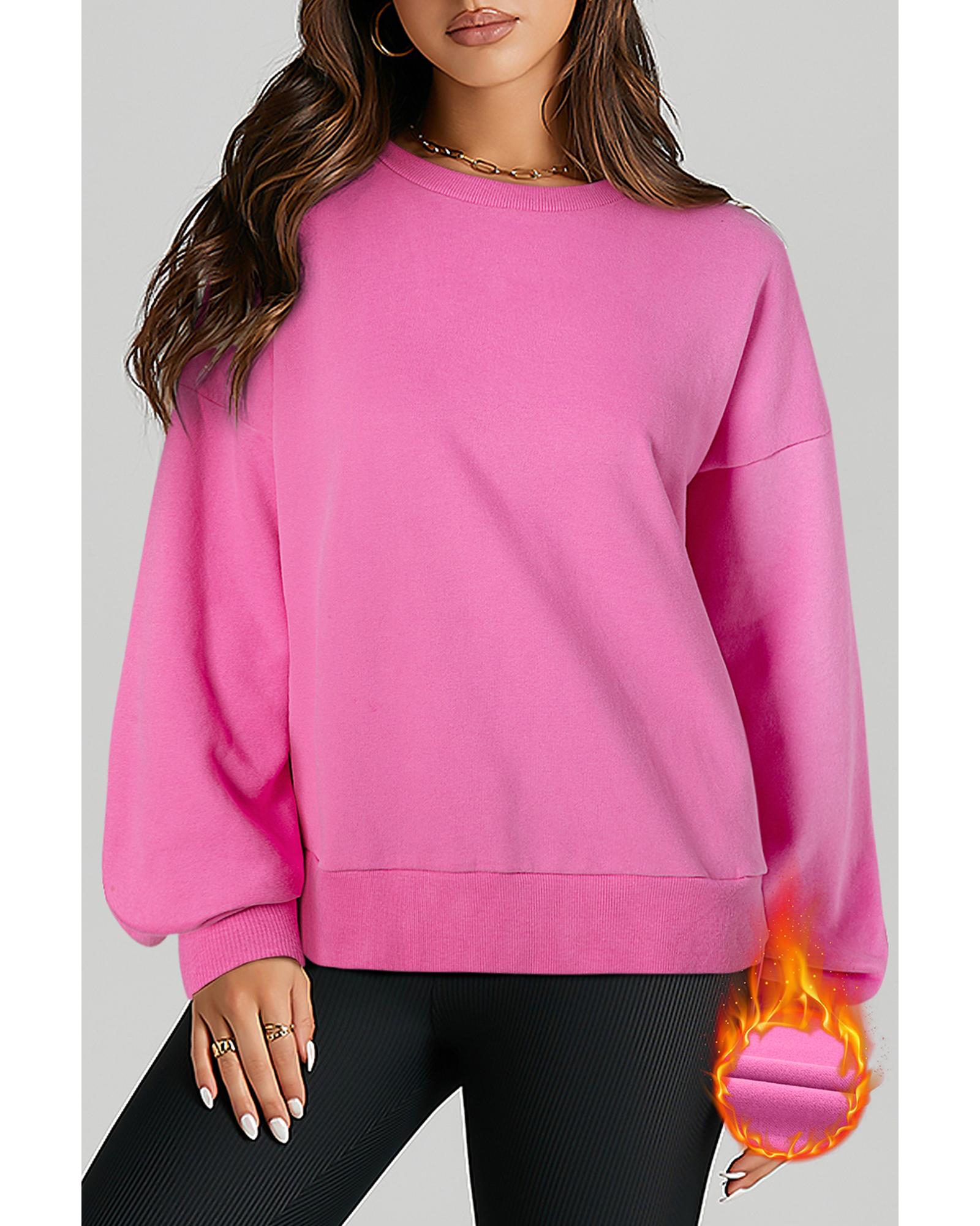 Bonbon Solid Fleece Lined Drop Shoulder High Low Sweatshirt - L