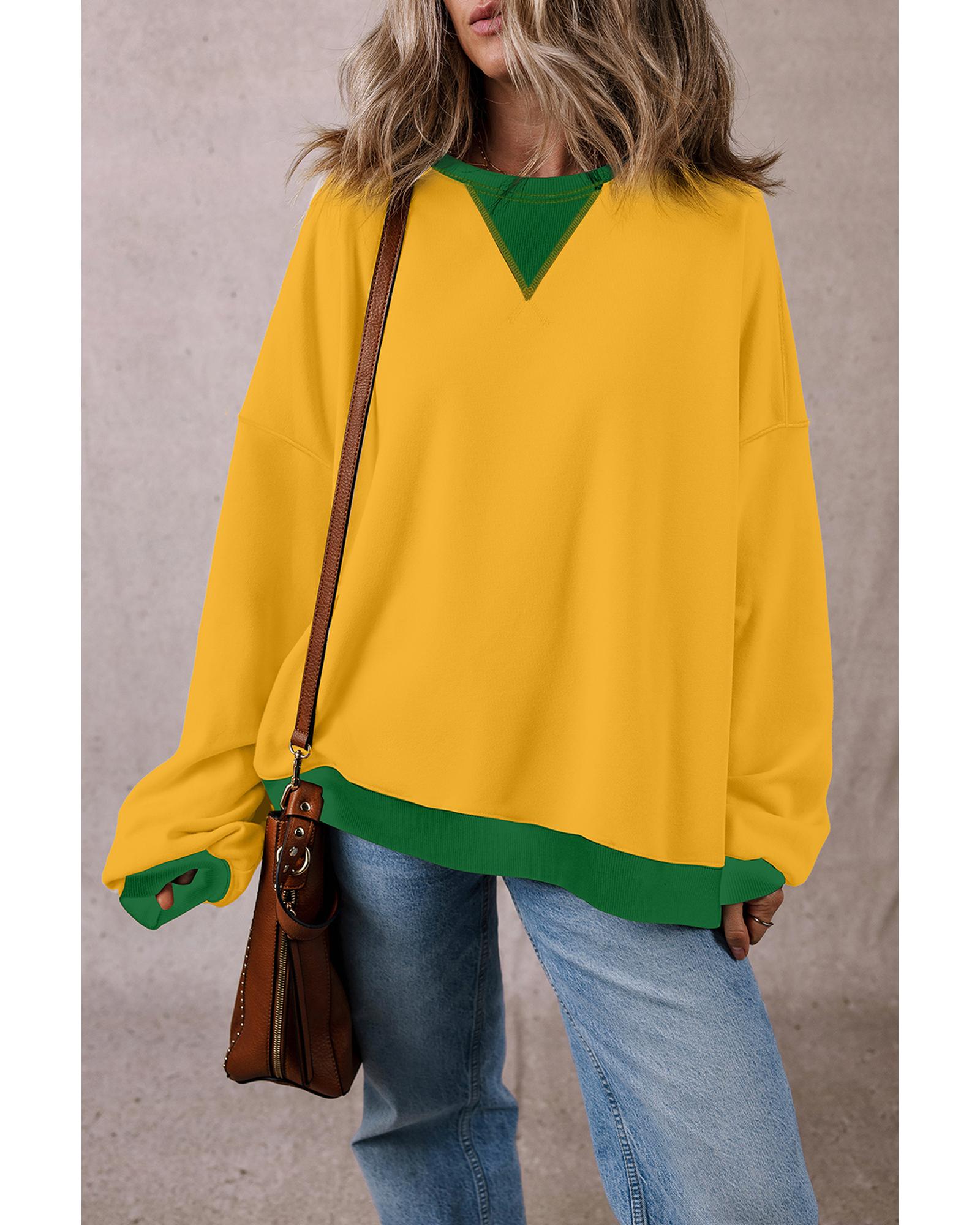 Ginger Color Block Patch Drop Shoulder Oversized Sweatshirt - L