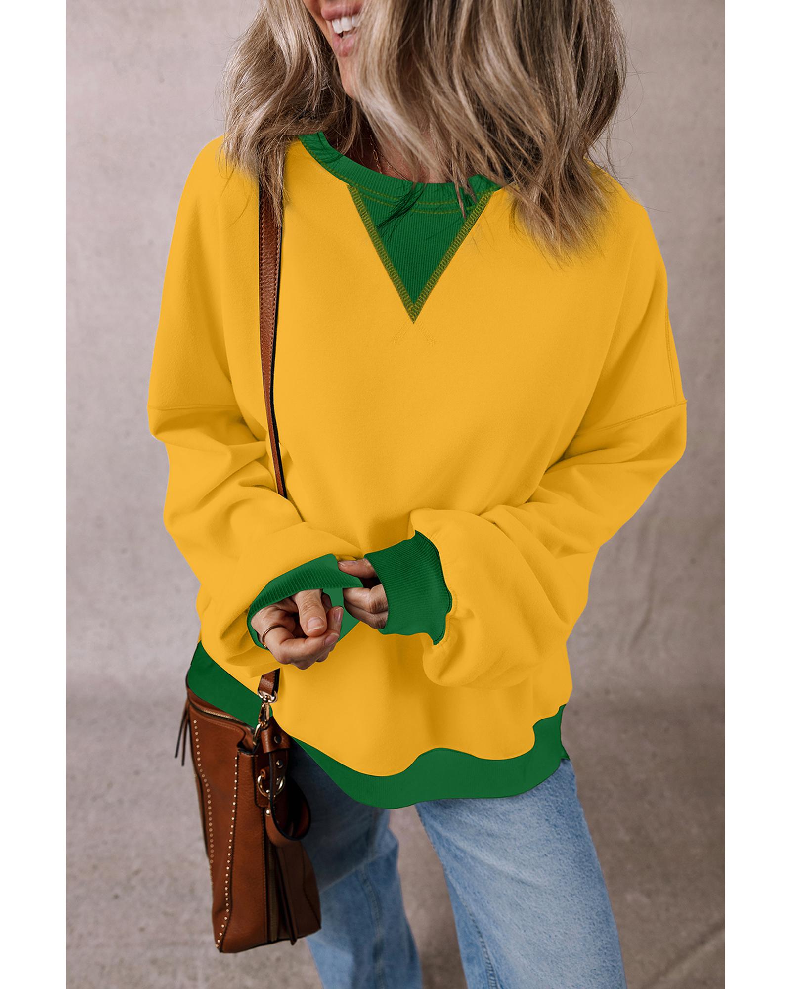 Ginger Color Block Patch Drop Shoulder Oversized Sweatshirt - L
