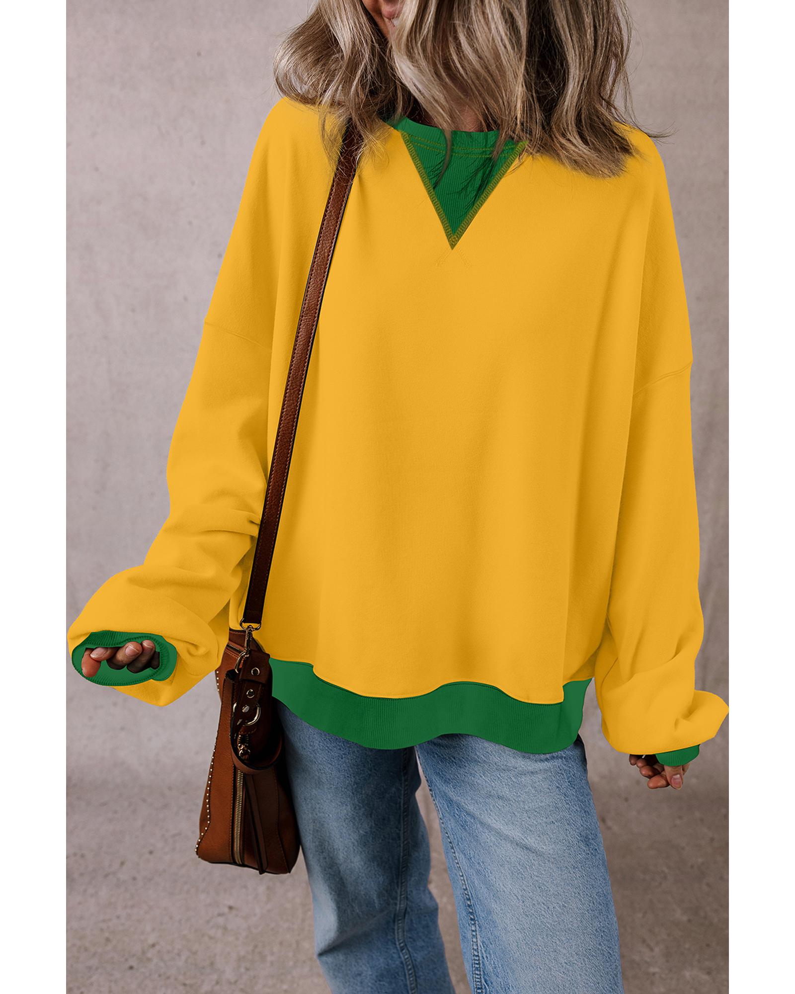 Ginger Color Block Patch Drop Shoulder Oversized Sweatshirt - L