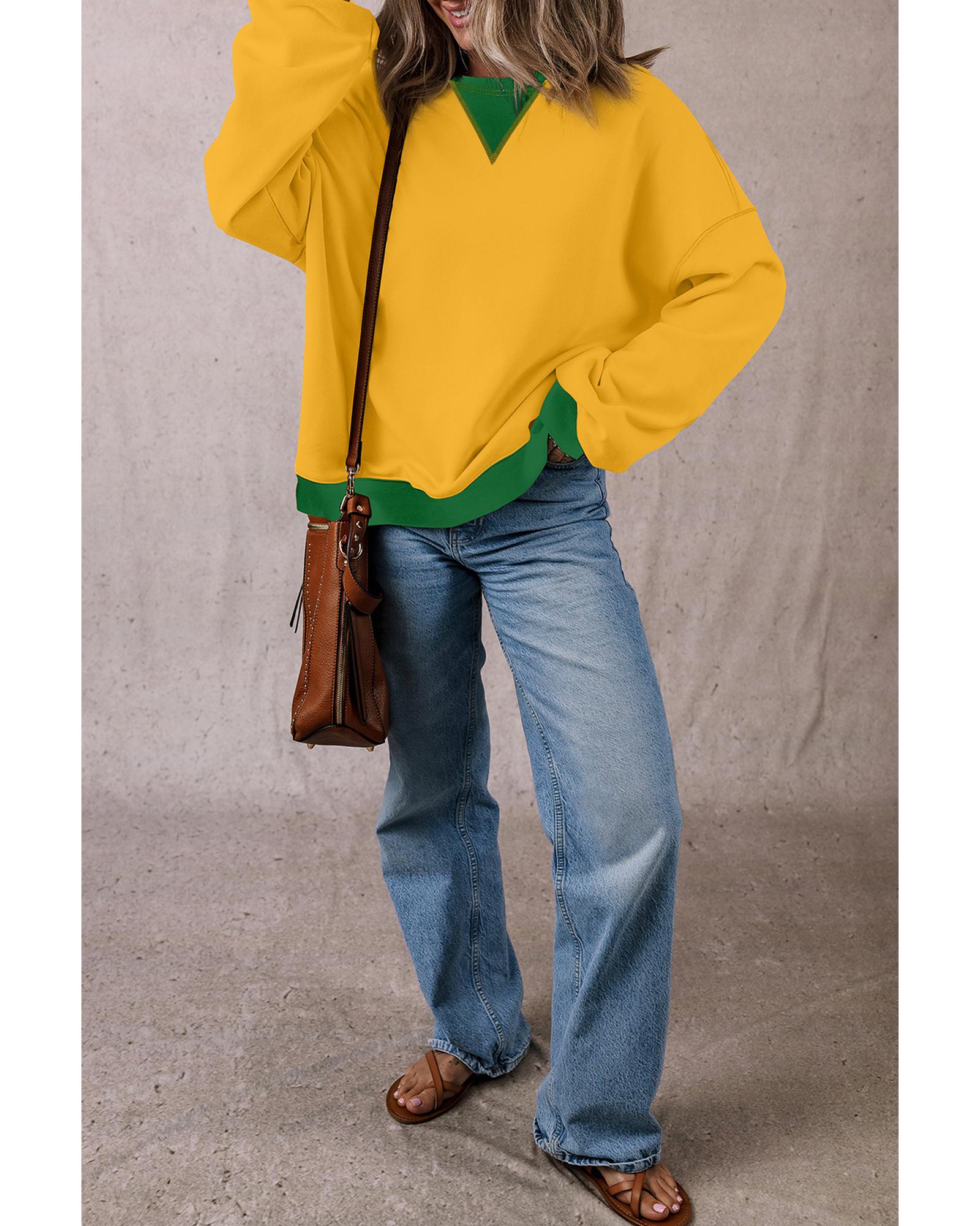 Ginger Color Block Patch Drop Shoulder Oversized Sweatshirt - L