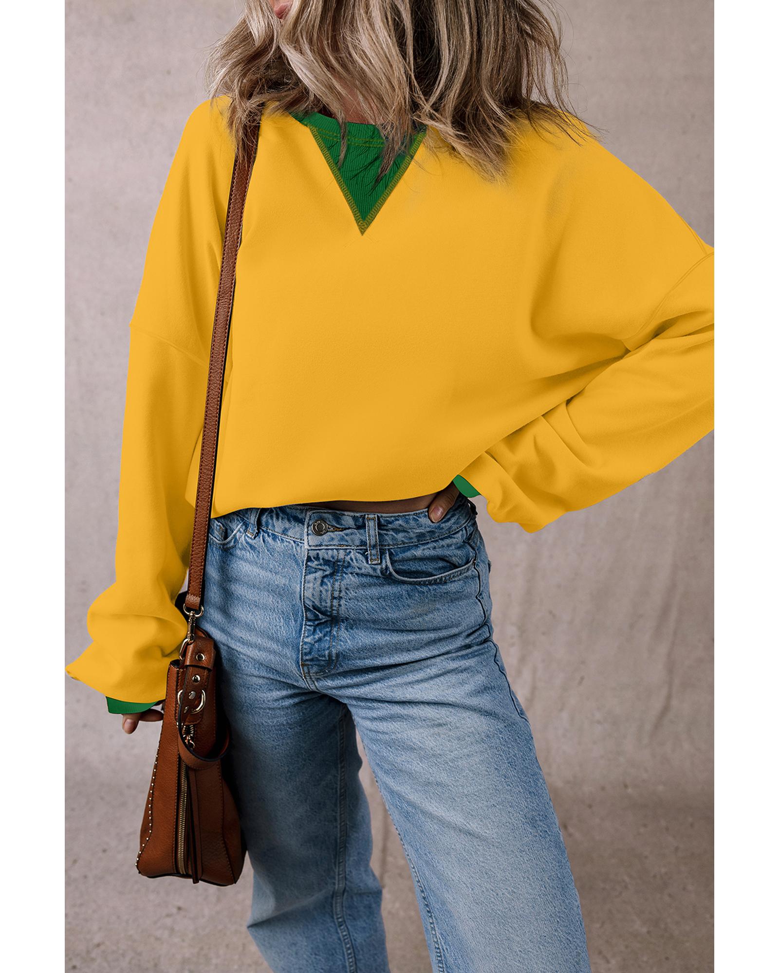 Ginger Color Block Patch Drop Shoulder Oversized Sweatshirt - L