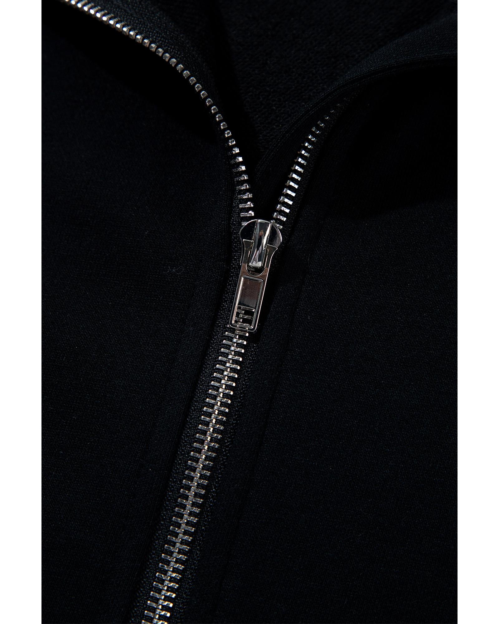 Black Half Zipper Kangaroo Pocket Short Sleeve Hoodie - S