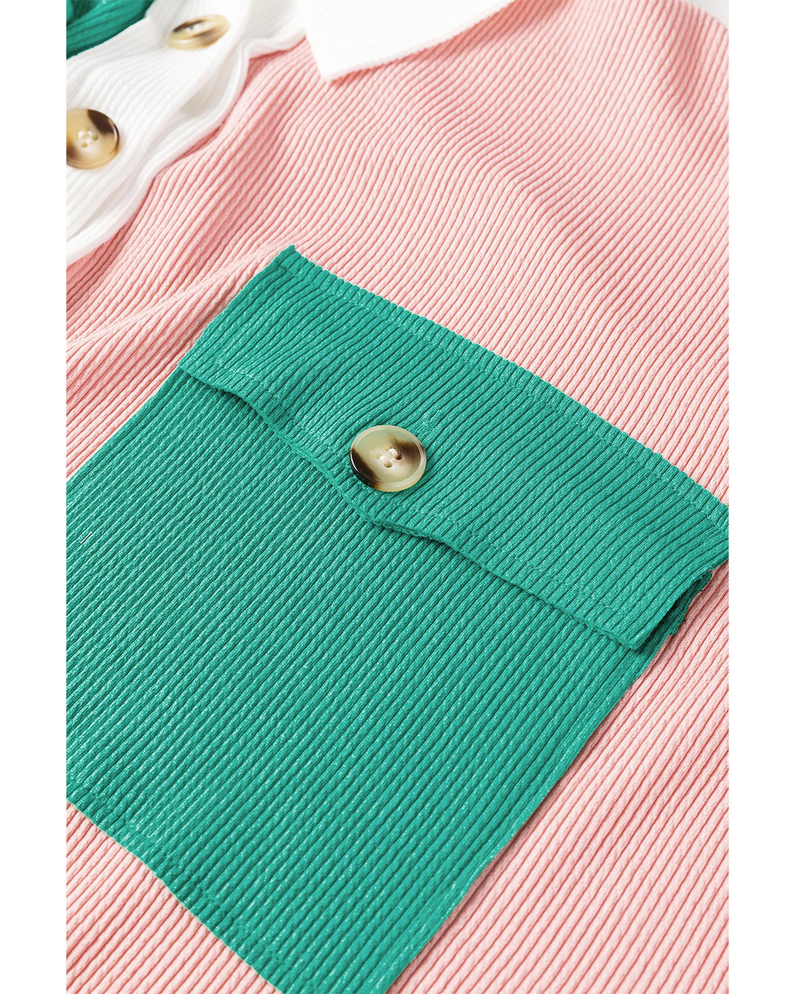 Pink Colorblock Ribbed Collared Oversized Sweatshirt - XL