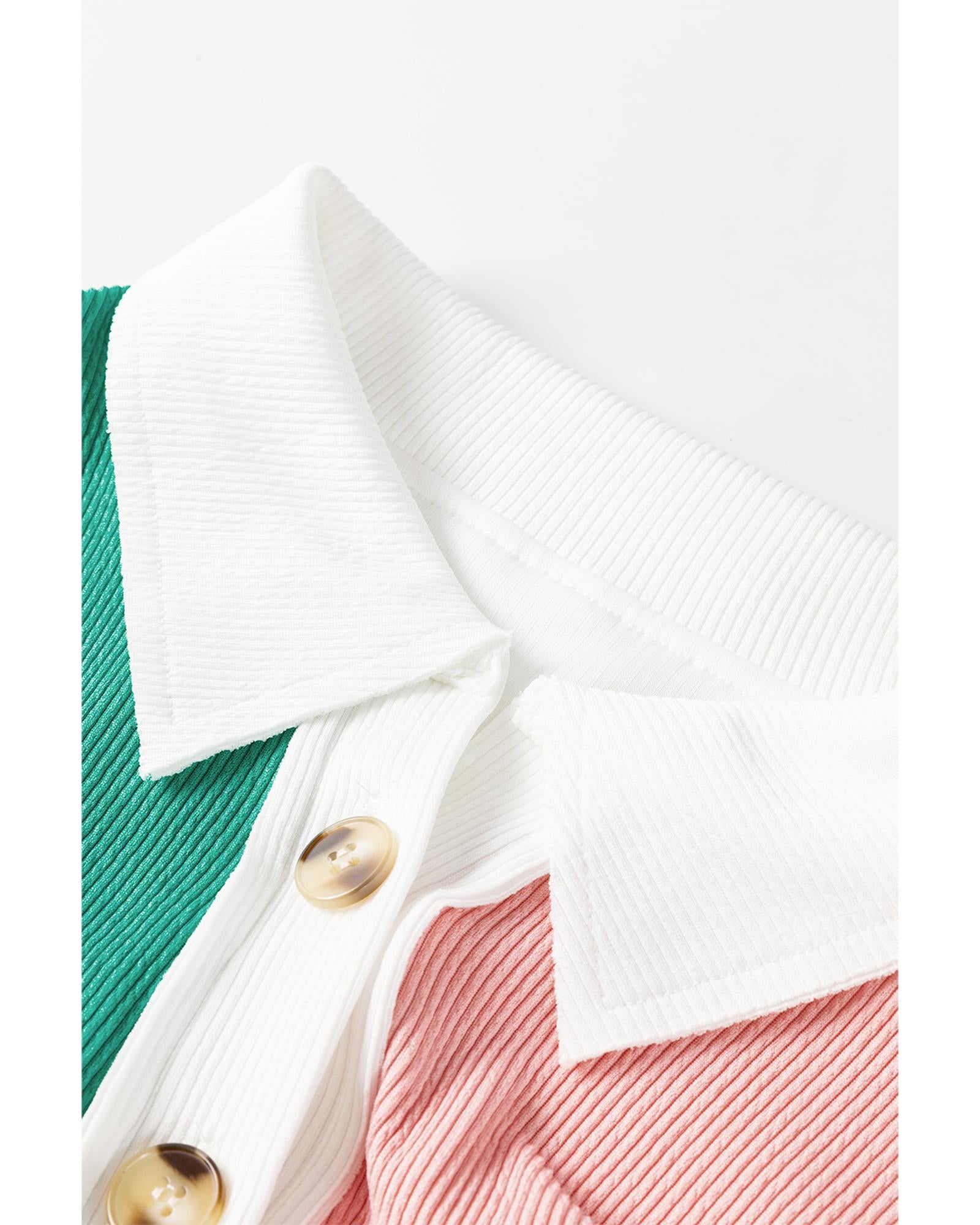 Pink Colorblock Ribbed Collared Oversized Sweatshirt - XL