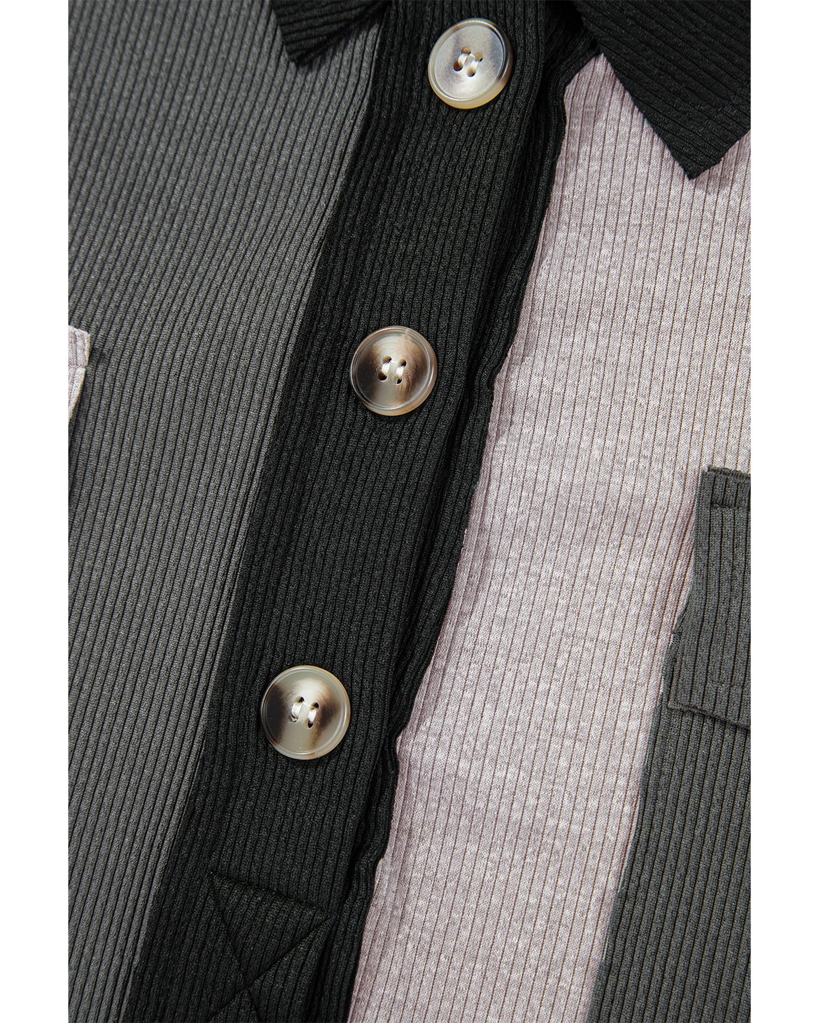 Gray Colorblock Ribbed Collared Oversized Sweatshirt - L