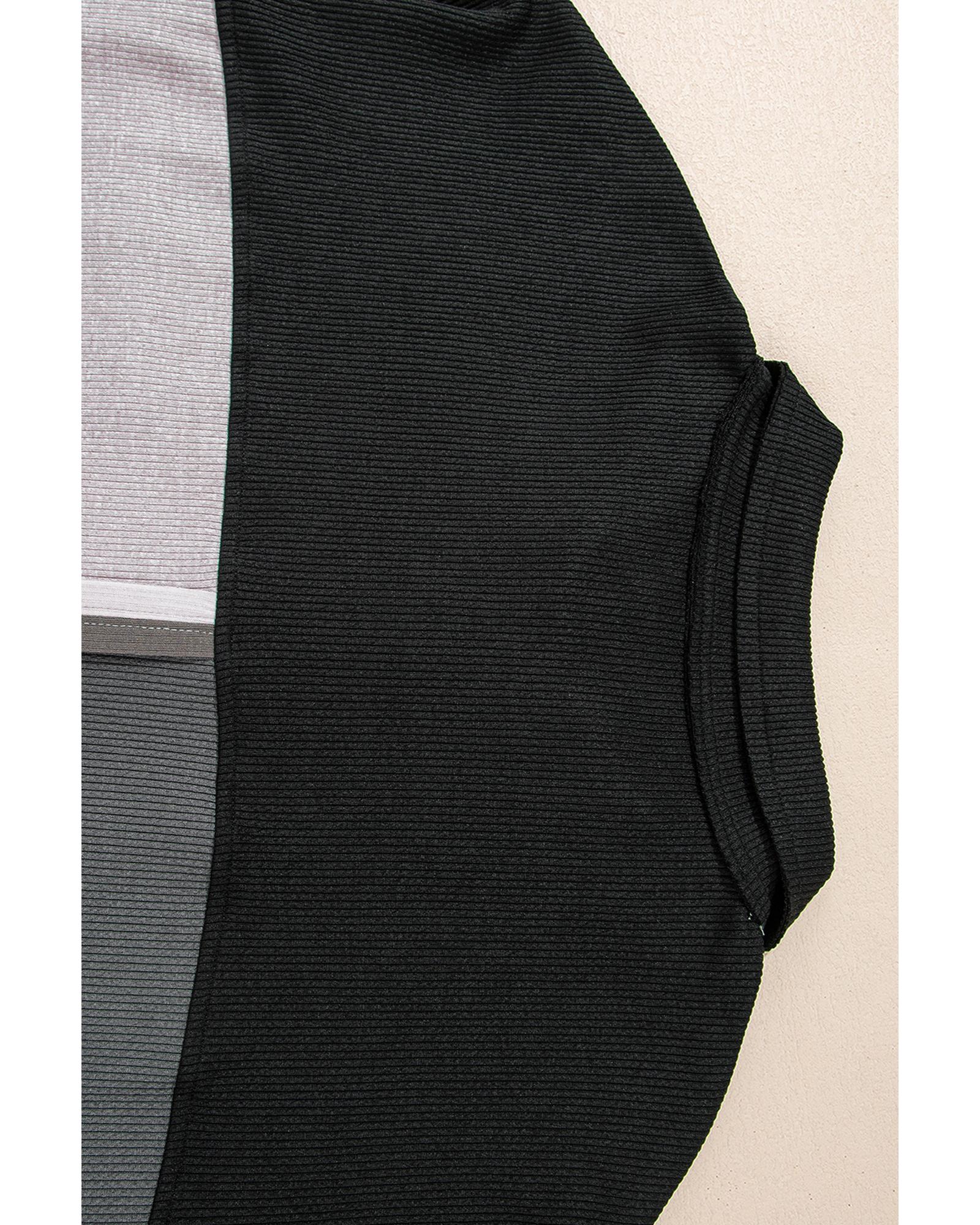 Gray Colorblock Ribbed Collared Oversized Sweatshirt - L