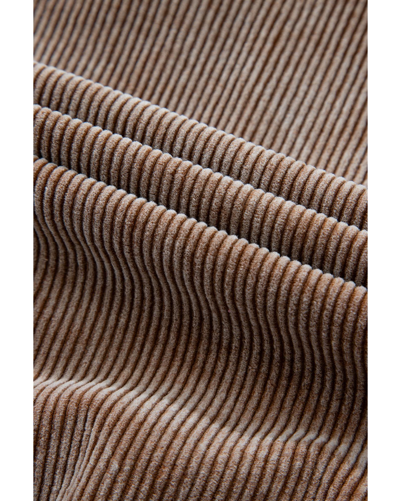 Chestnut Half Zipper Kangaroo Pocket Drawstring Corduroy Hoodie - L