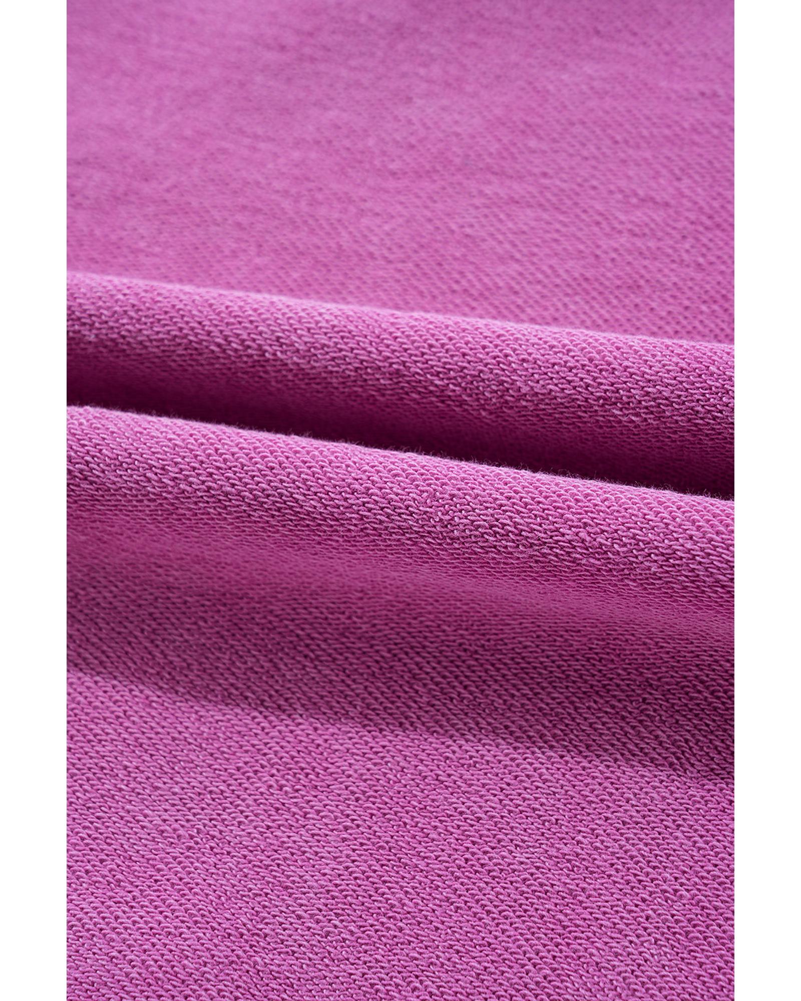 Bright Pink Solid Color Notched Neck Drop Shoulder Sweatshirt - S