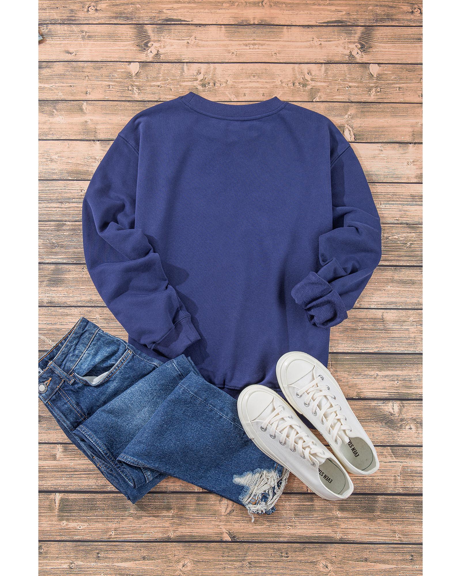 Navy Blue Plain Drop Shoulder Crewneck Pullover Sweatshirt - XL