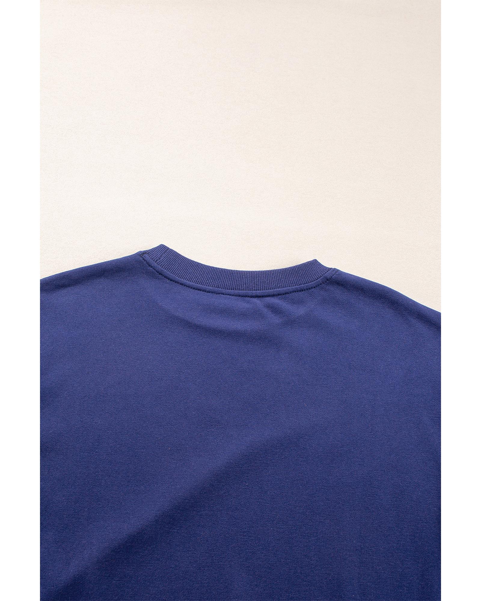 Navy Blue Plain Drop Shoulder Crewneck Pullover Sweatshirt - XL