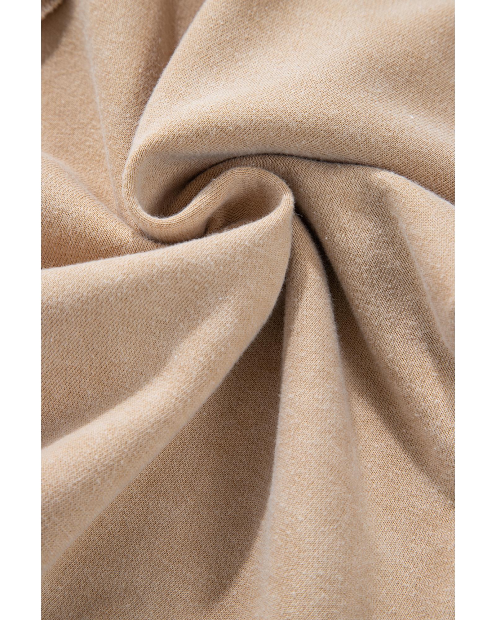 Light French Beige Solid Waffle Knit Patchwork Raglan Sleeve Sweatshirt - S