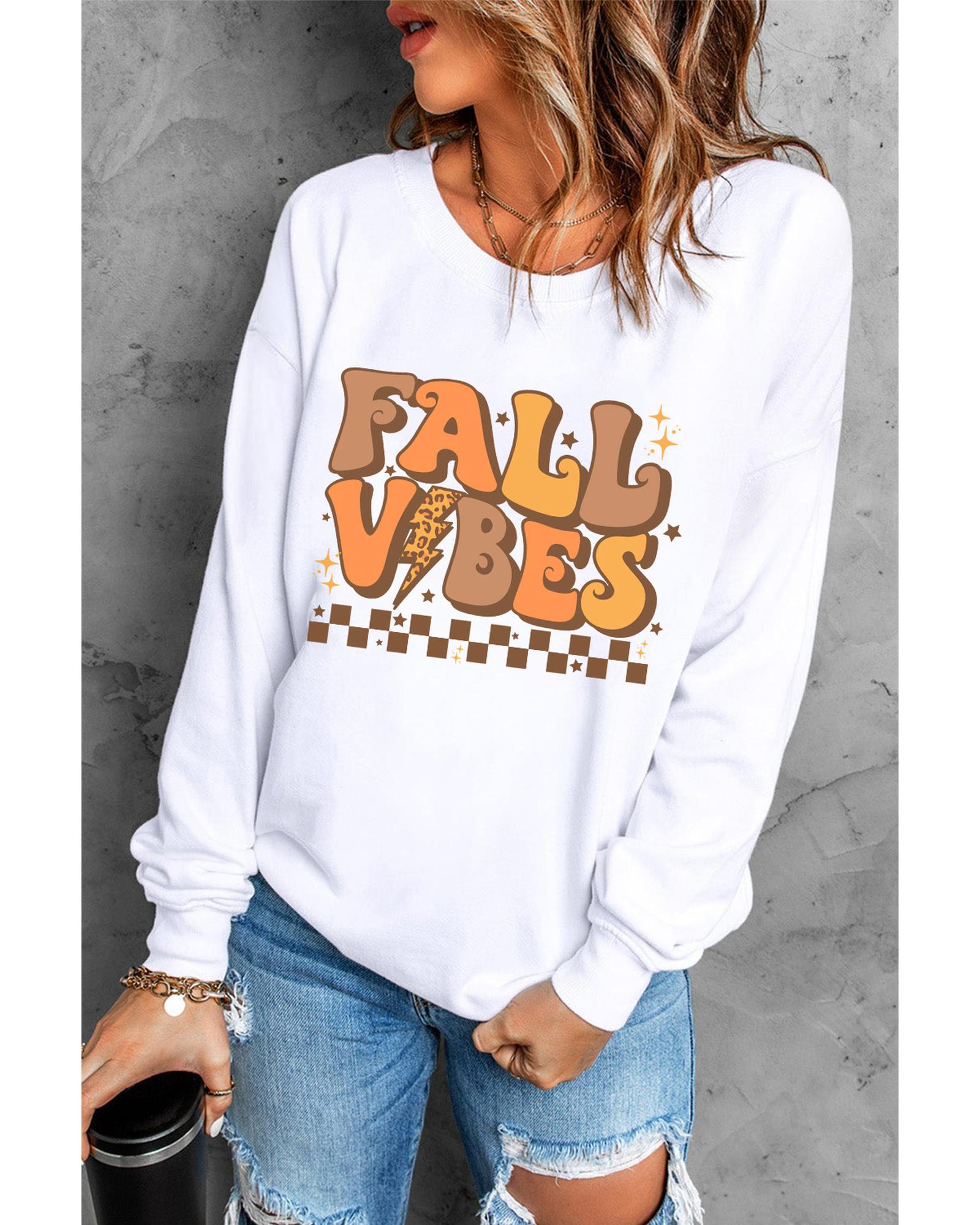 Beige FALL VIBES Graphic Drop Shoulder Sweatshirt - L