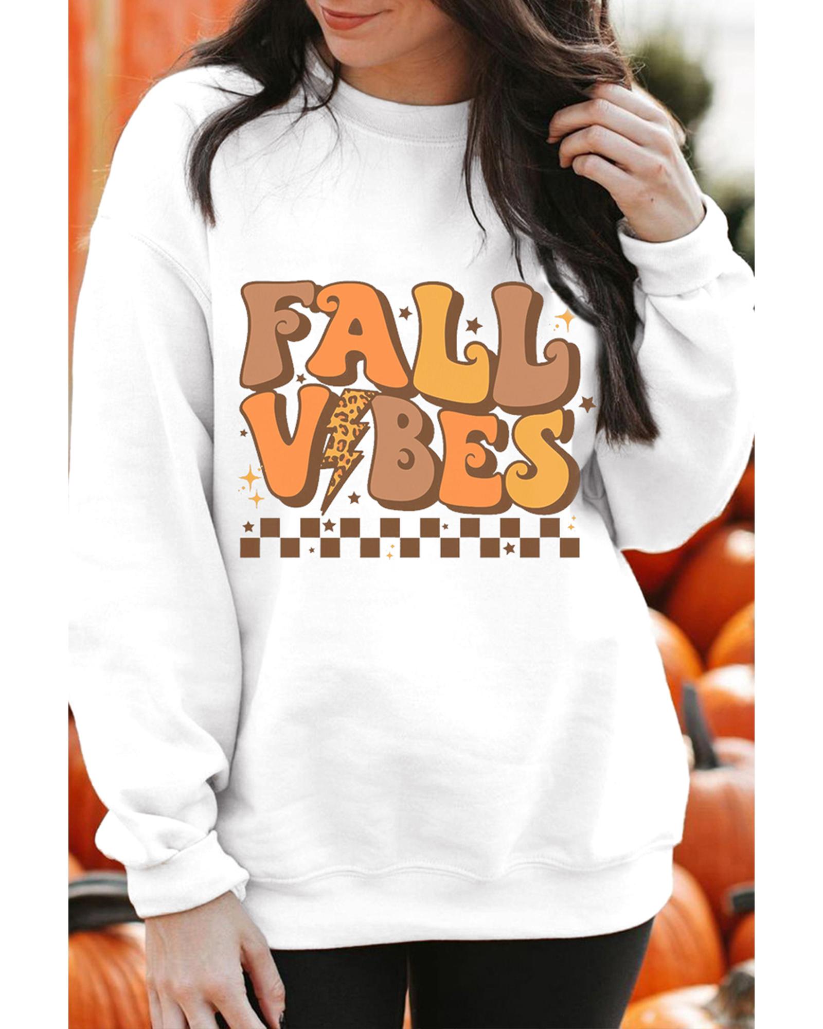 Beige FALL VIBES Graphic Drop Shoulder Sweatshirt - L