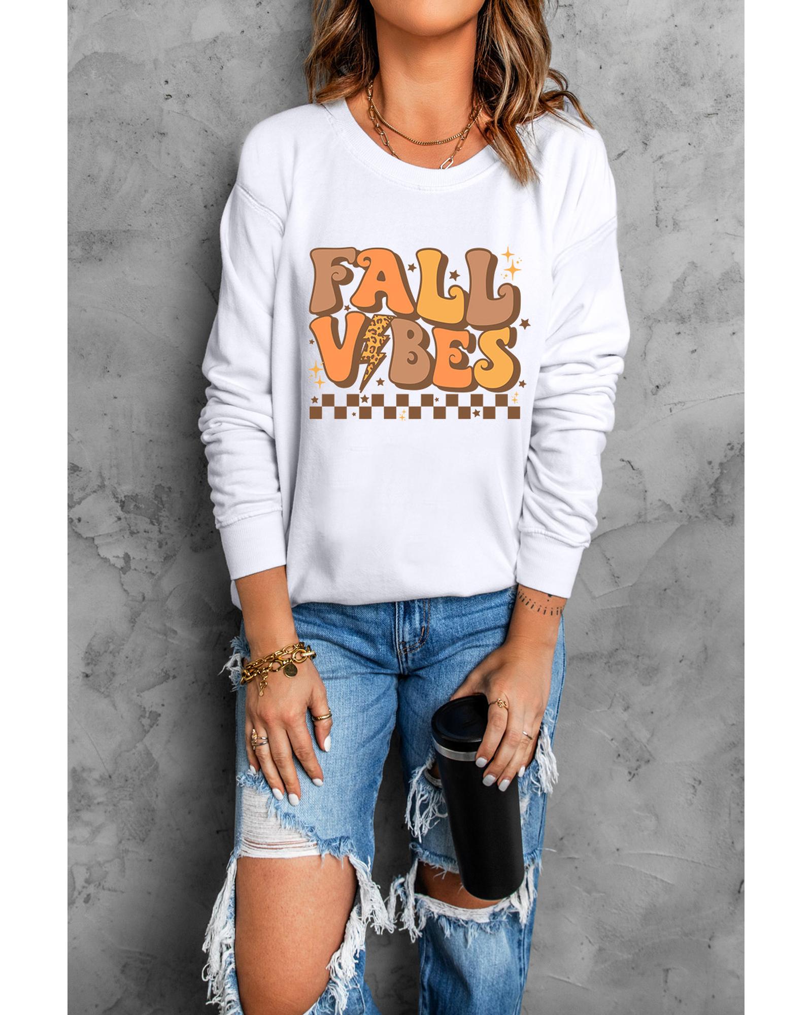 Beige FALL VIBES Graphic Drop Shoulder Sweatshirt - L