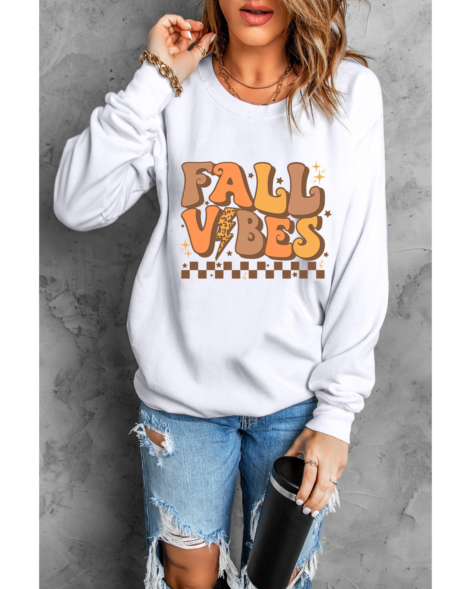 Beige FALL VIBES Graphic Drop Shoulder Sweatshirt - M