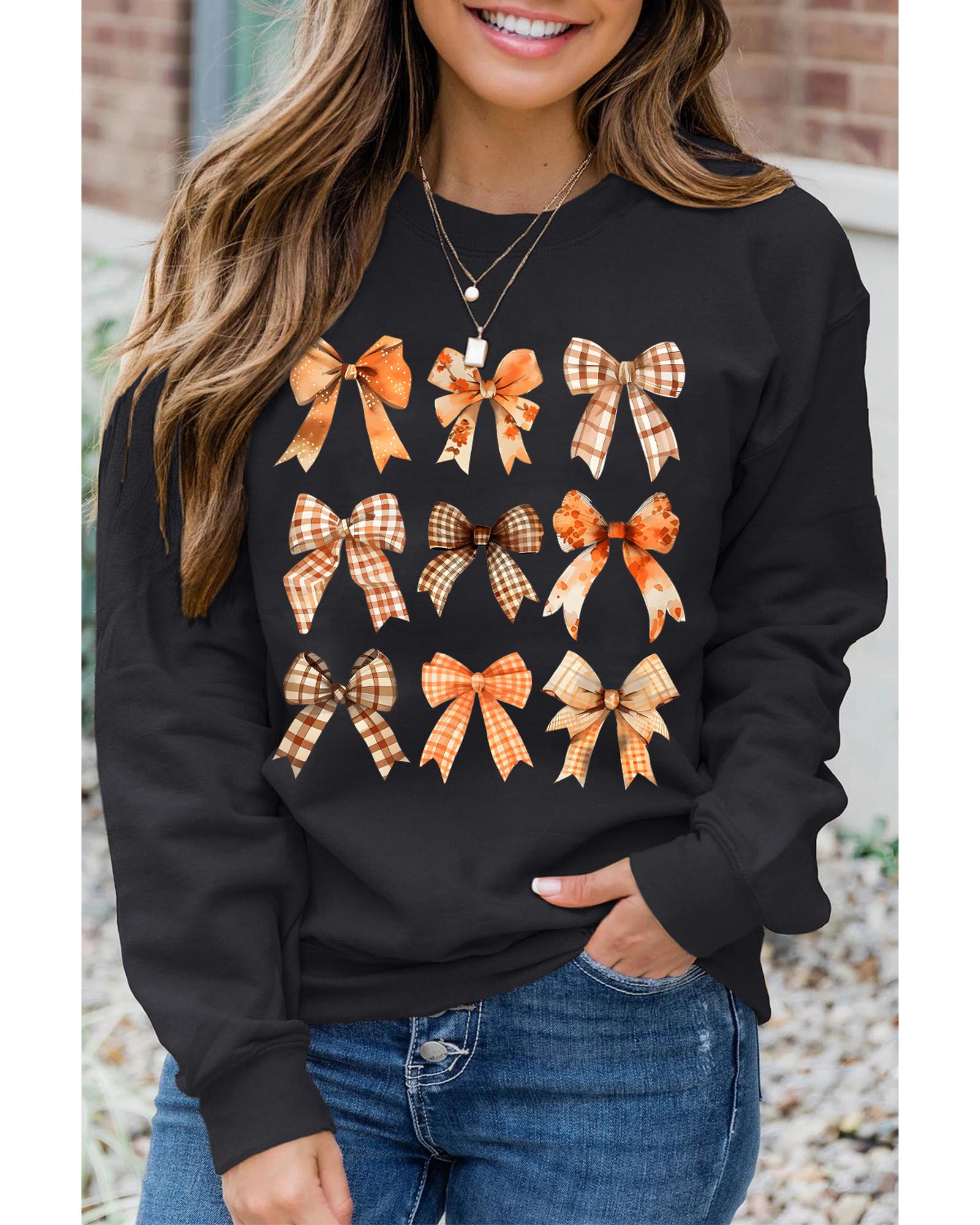 Black Thanksgiving Spice Bowknot Graphic Sweatshirt - XL
