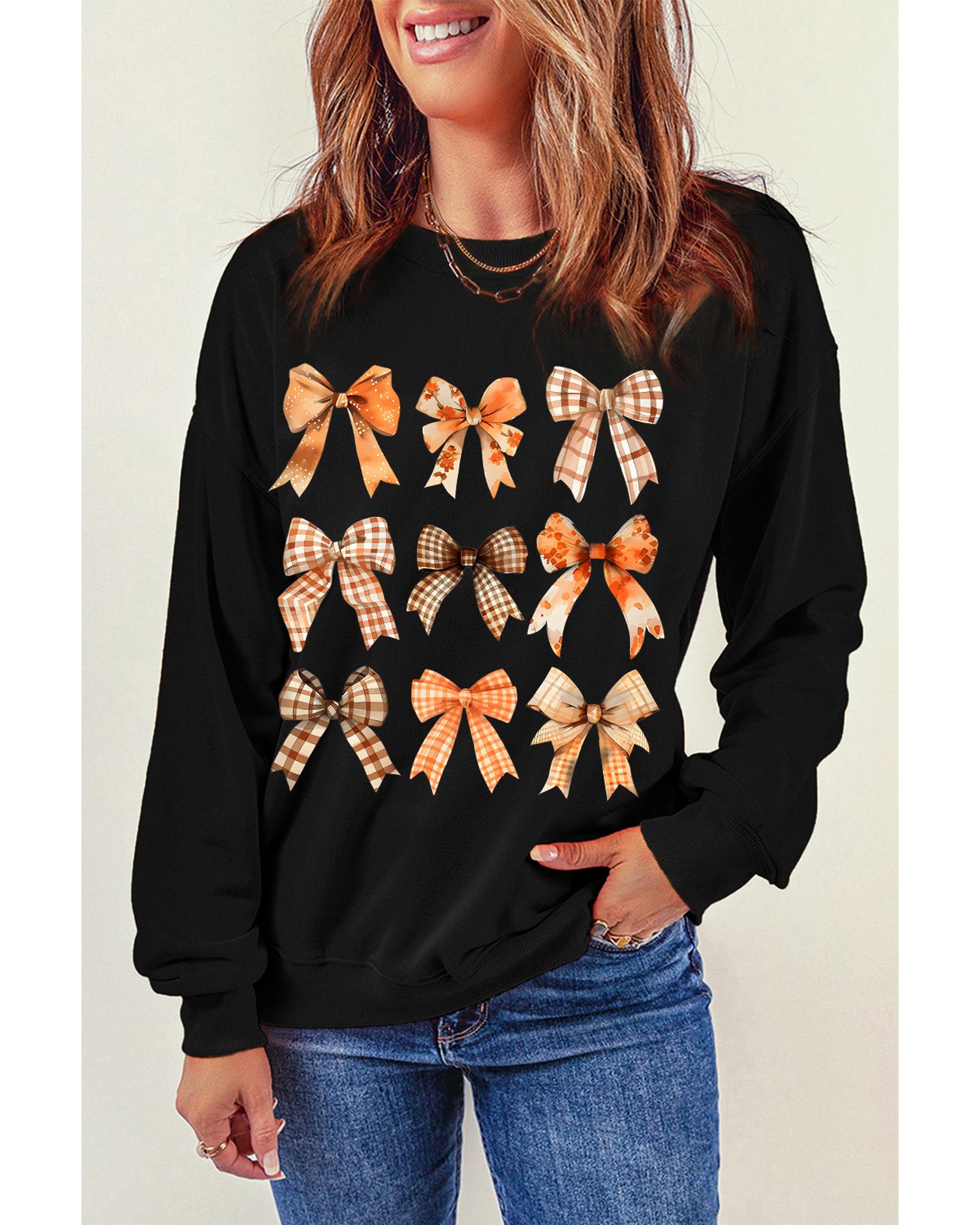 Black Thanksgiving Spice Bowknot Graphic Sweatshirt - XL