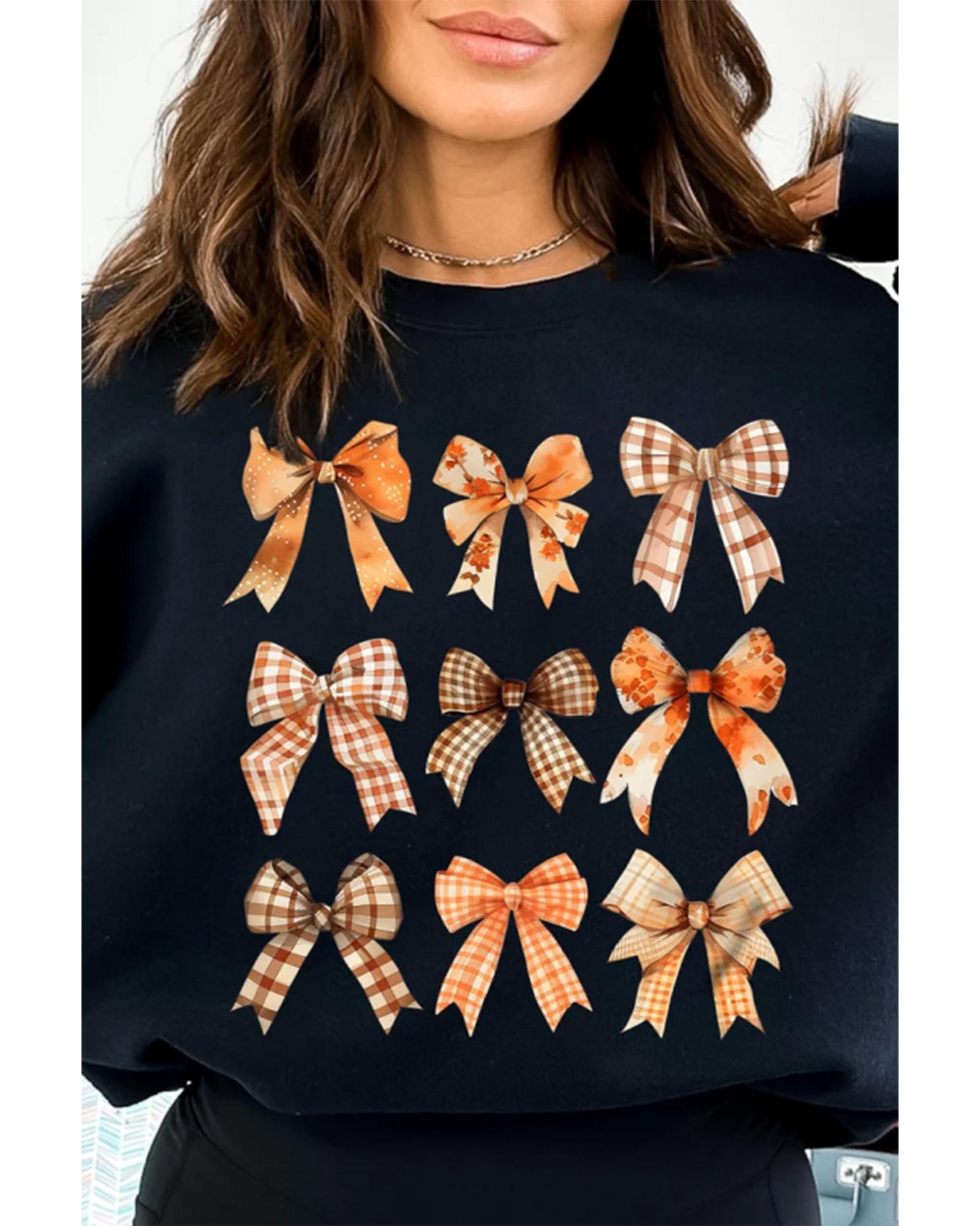 Black Thanksgiving Spice Bowknot Graphic Sweatshirt - XL