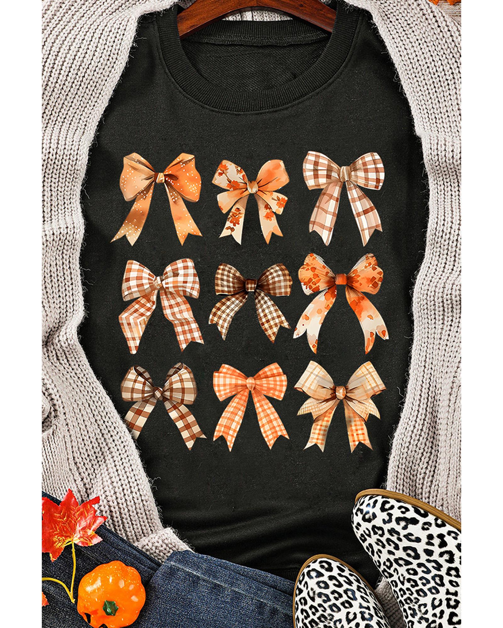 Black Thanksgiving Spice Bowknot Graphic Sweatshirt - XL