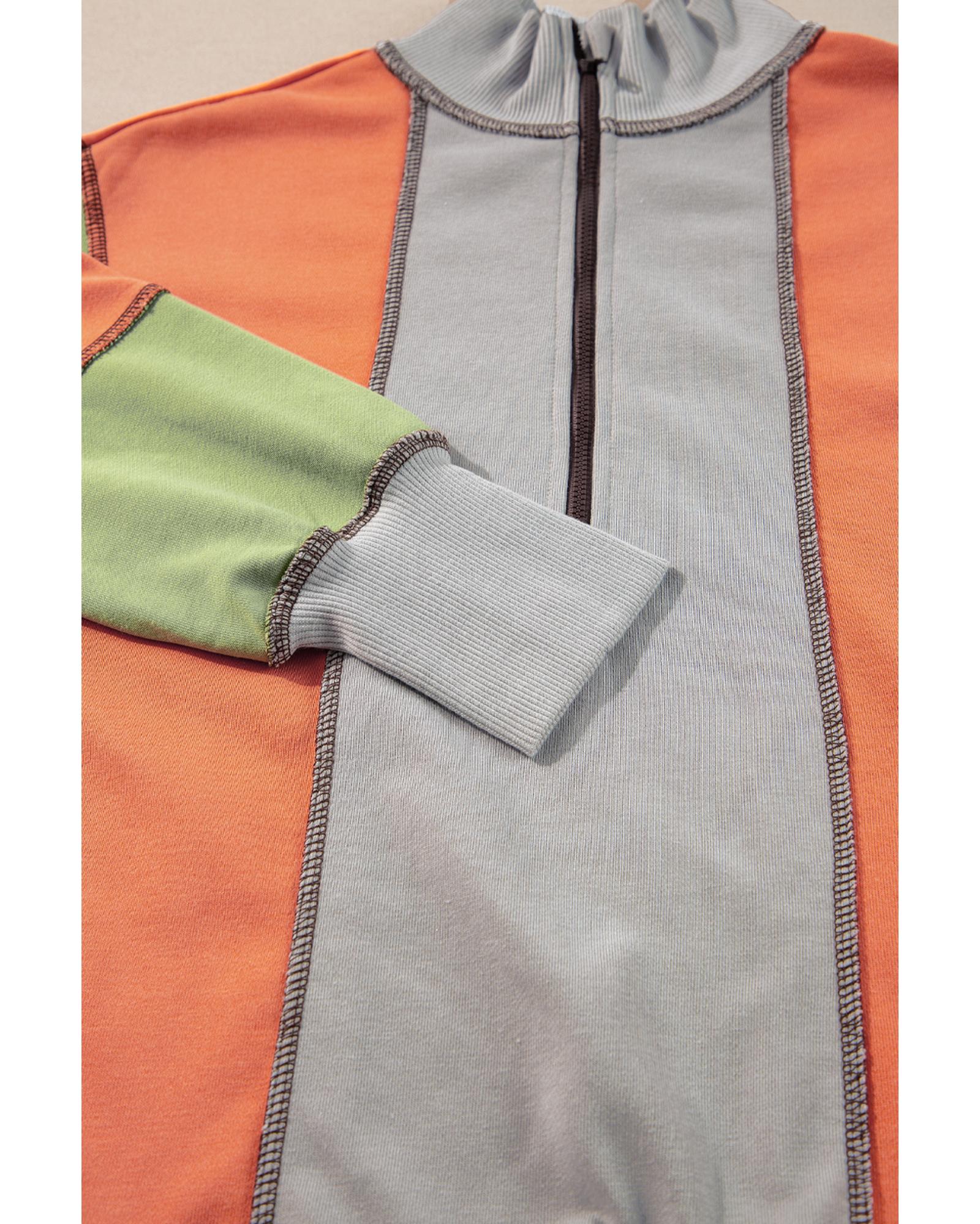 Light Grey Color Block Stitching Detail Half Zipper Sweatshirt - S