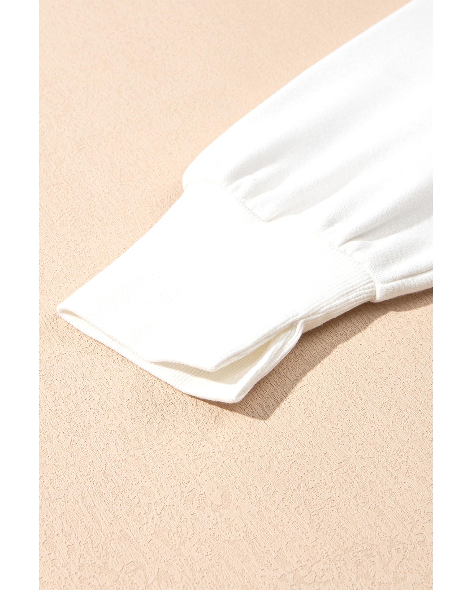 White Sequin Bowknot High Low Oversize Sweatshirt - M