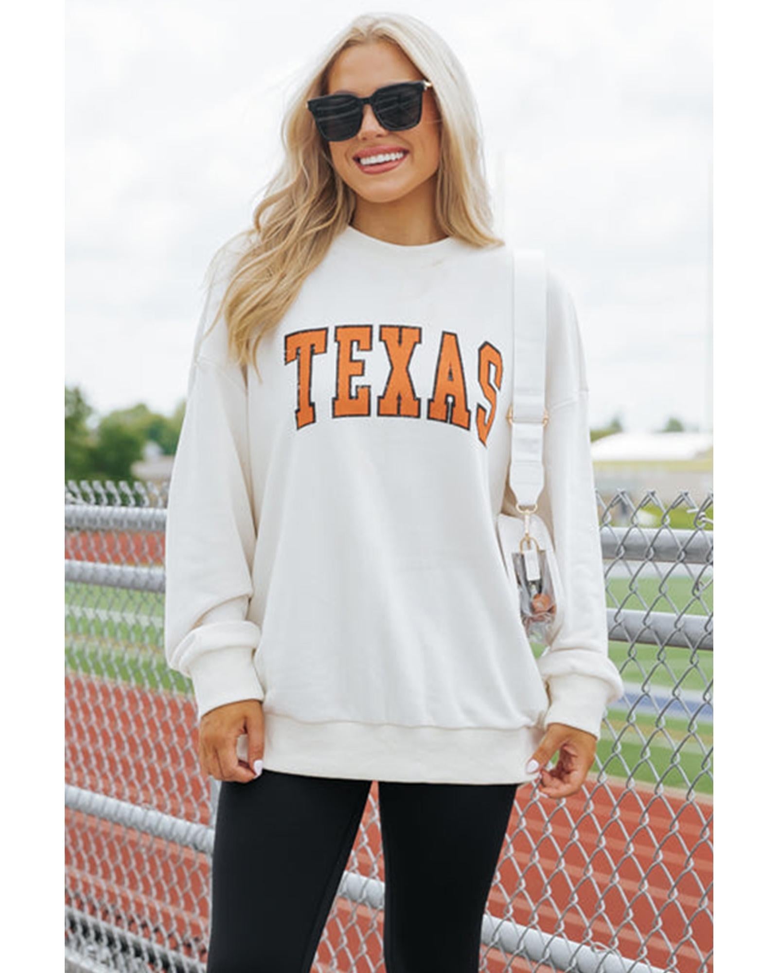 White TEXAS Graphic Drop Shoulder Crewneck Sweatshirt - L