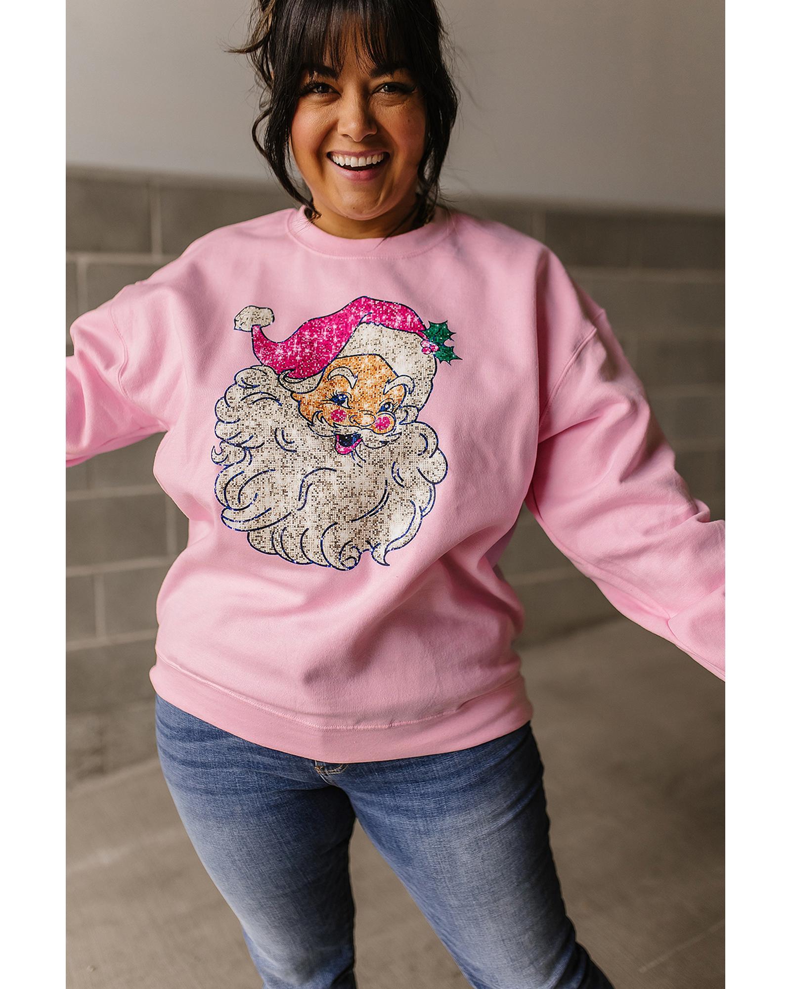 Pink Bold Christmas Claus Graphic Drop Shoulder Sweatshirt - L