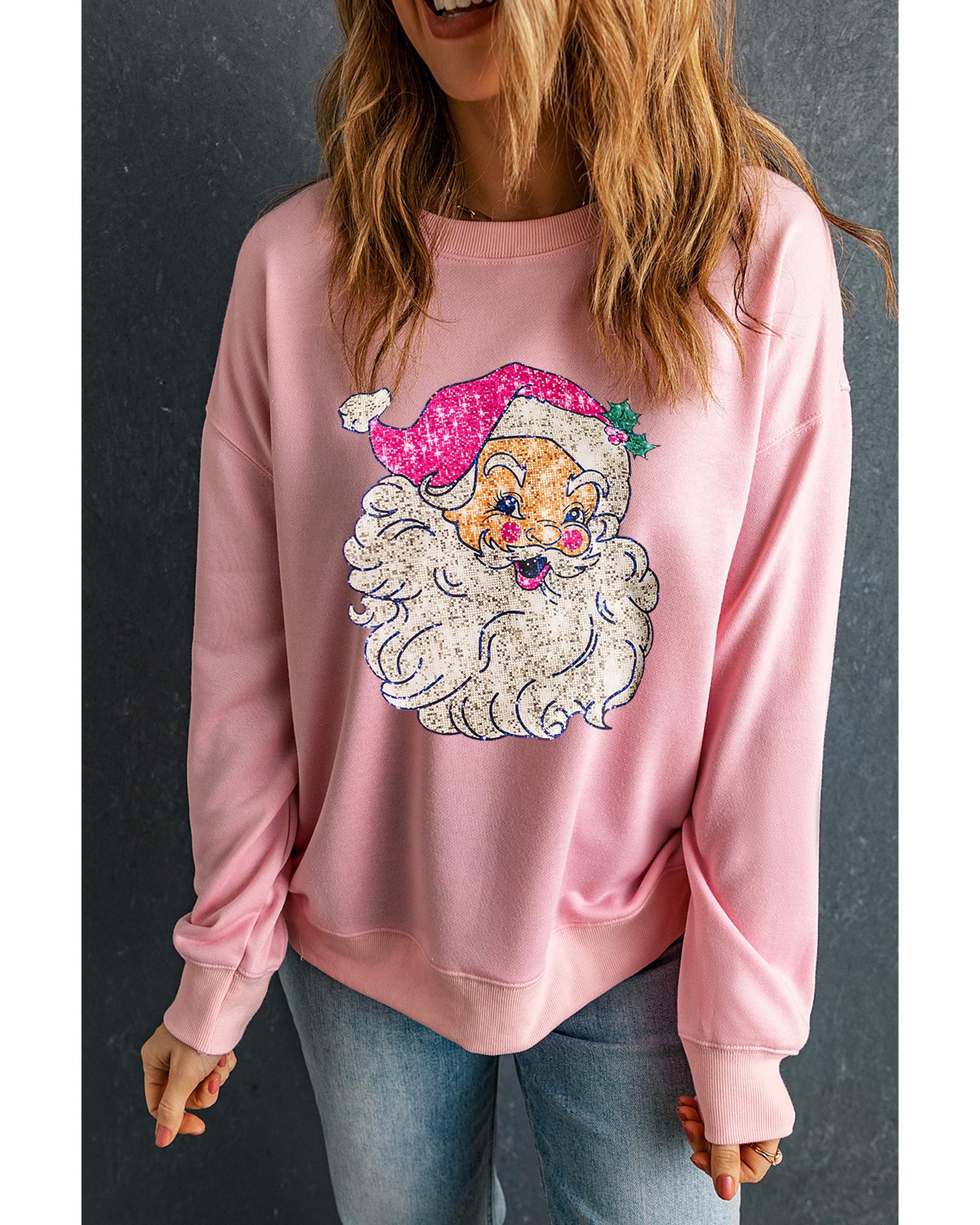 Pink Bold Christmas Claus Graphic Drop Shoulder Sweatshirt - M