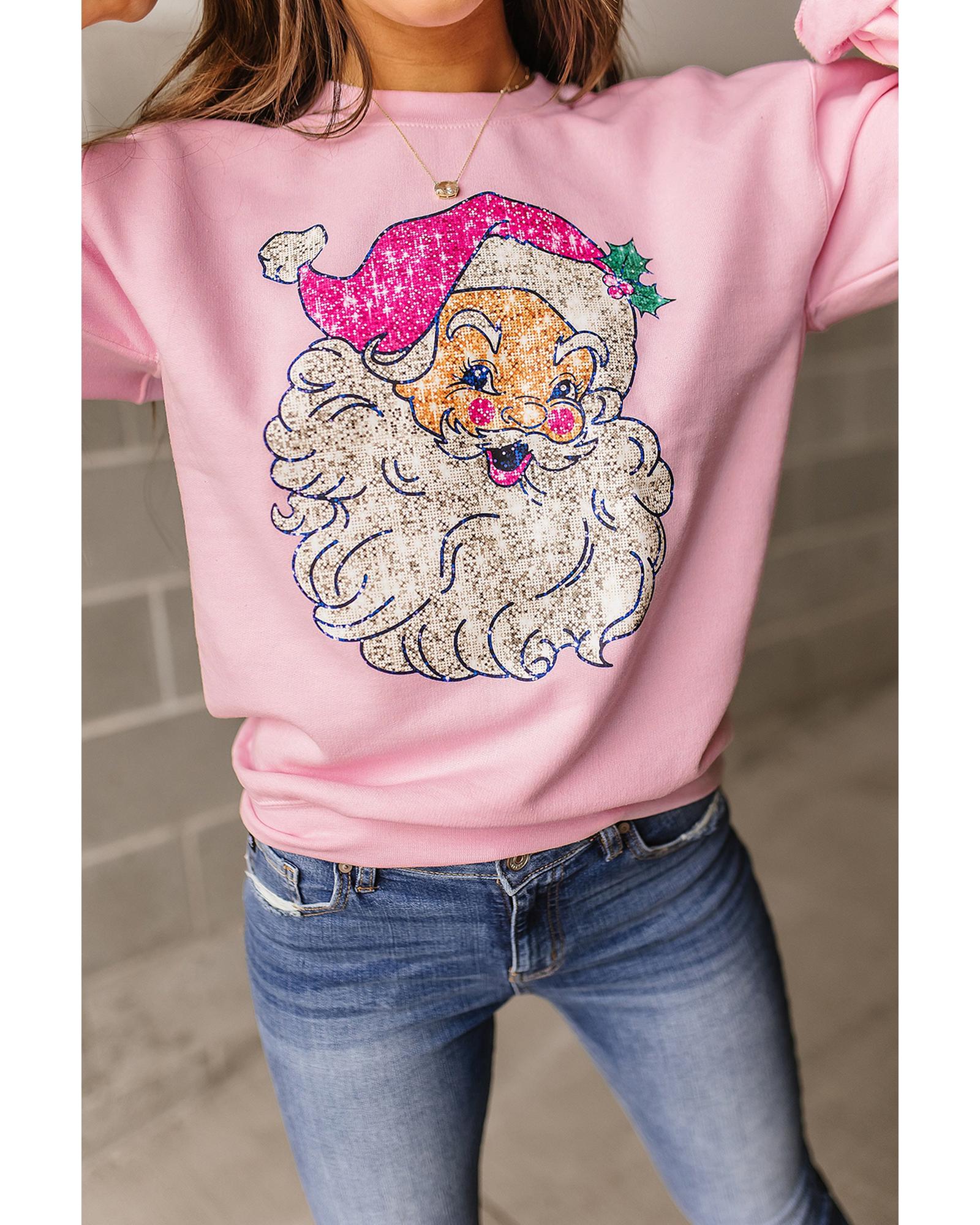 Pink Bold Christmas Claus Graphic Drop Shoulder Sweatshirt - S