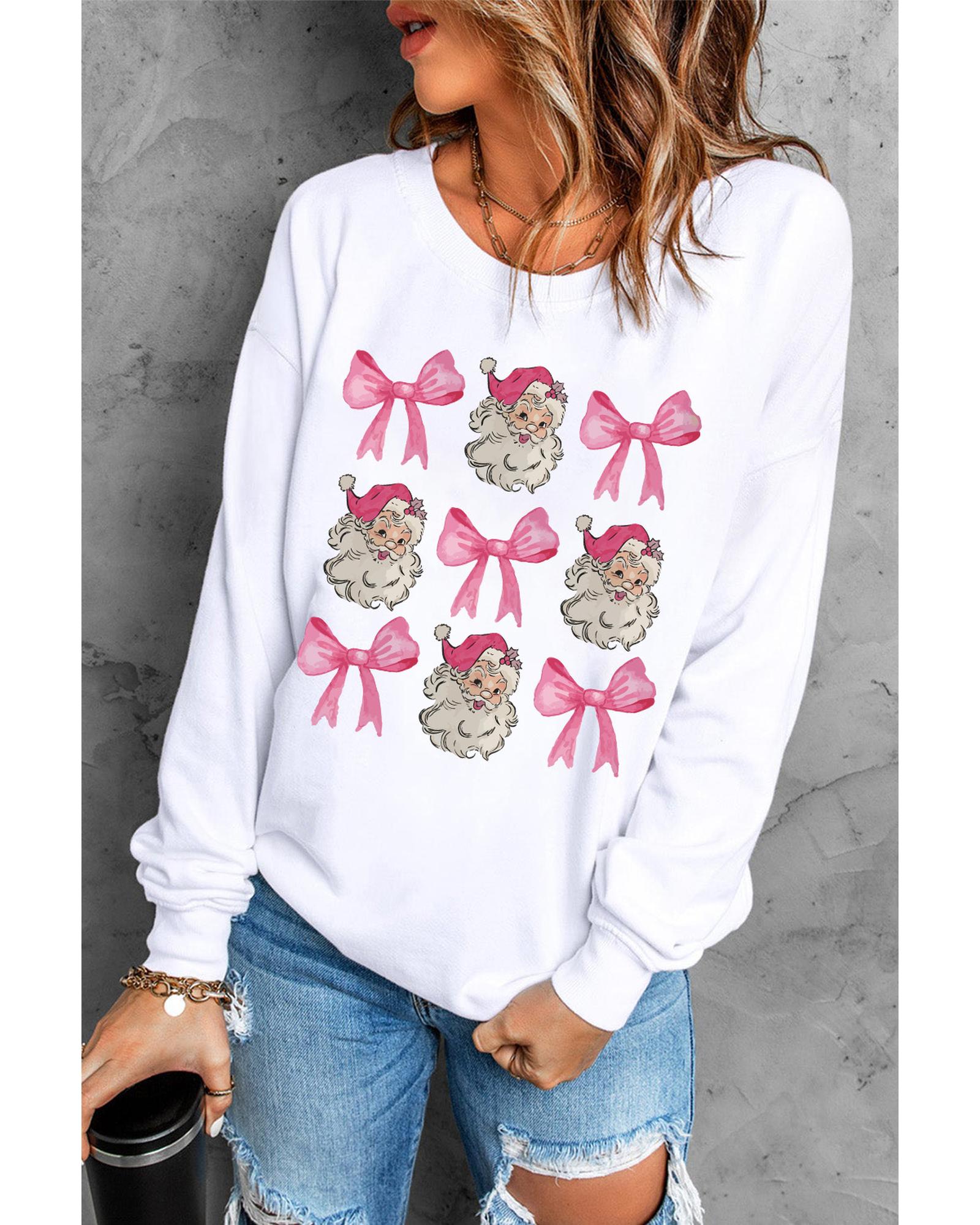 Beige Santa Claus Bowknot Pattern Christmas Sweatshirt - M