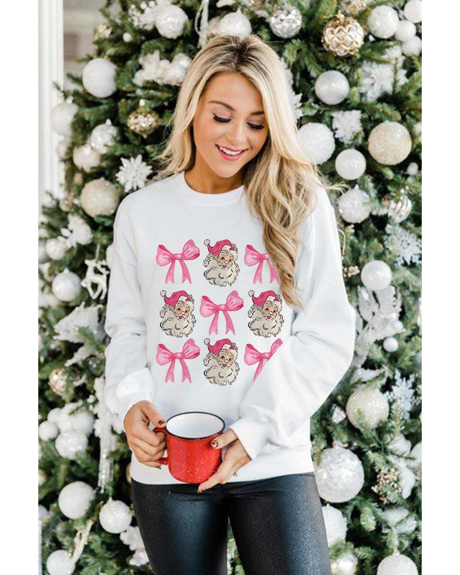 Beige Santa Claus Bowknot Pattern Christmas Sweatshirt - M
