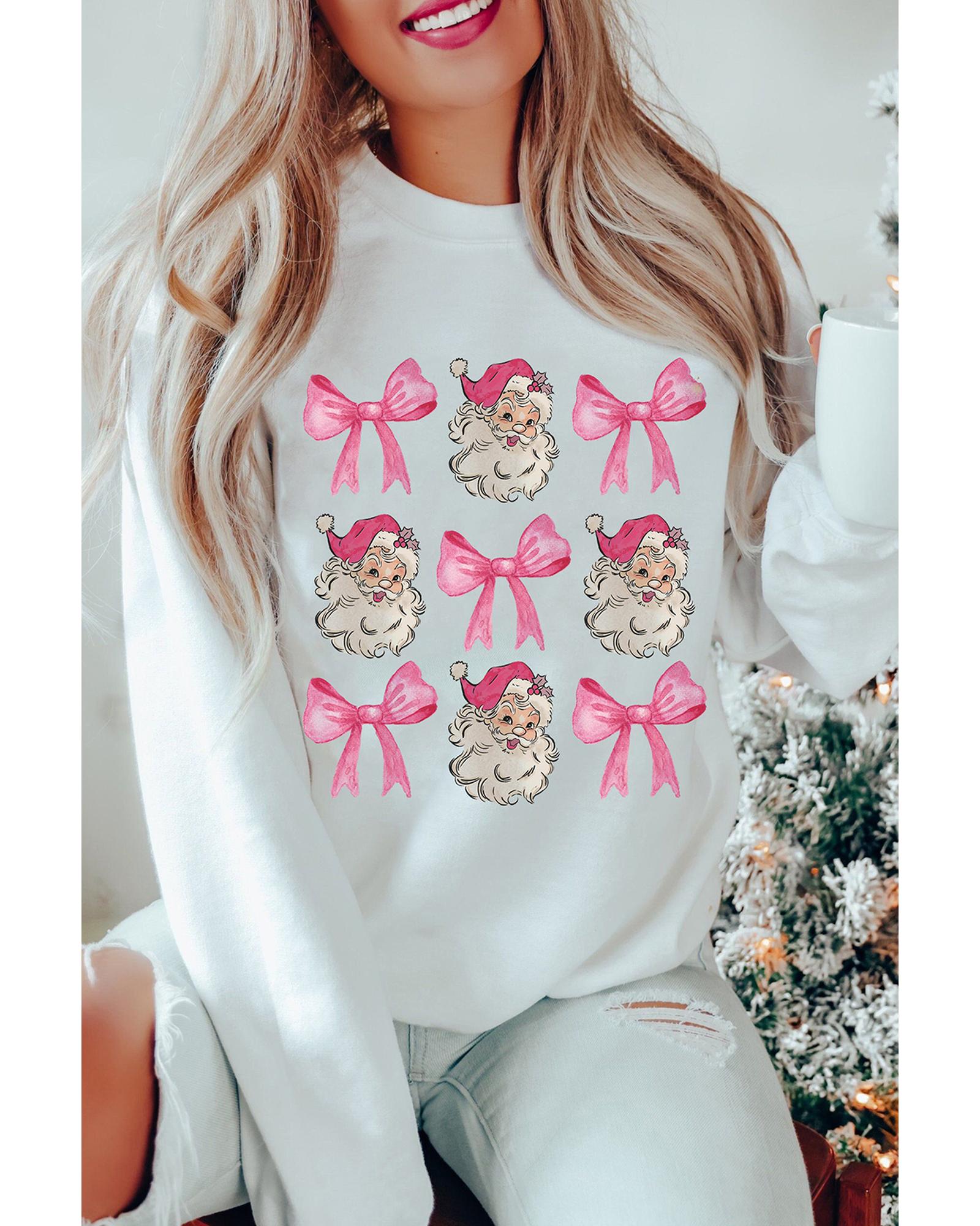 Beige Santa Claus Bowknot Pattern Christmas Sweatshirt - M
