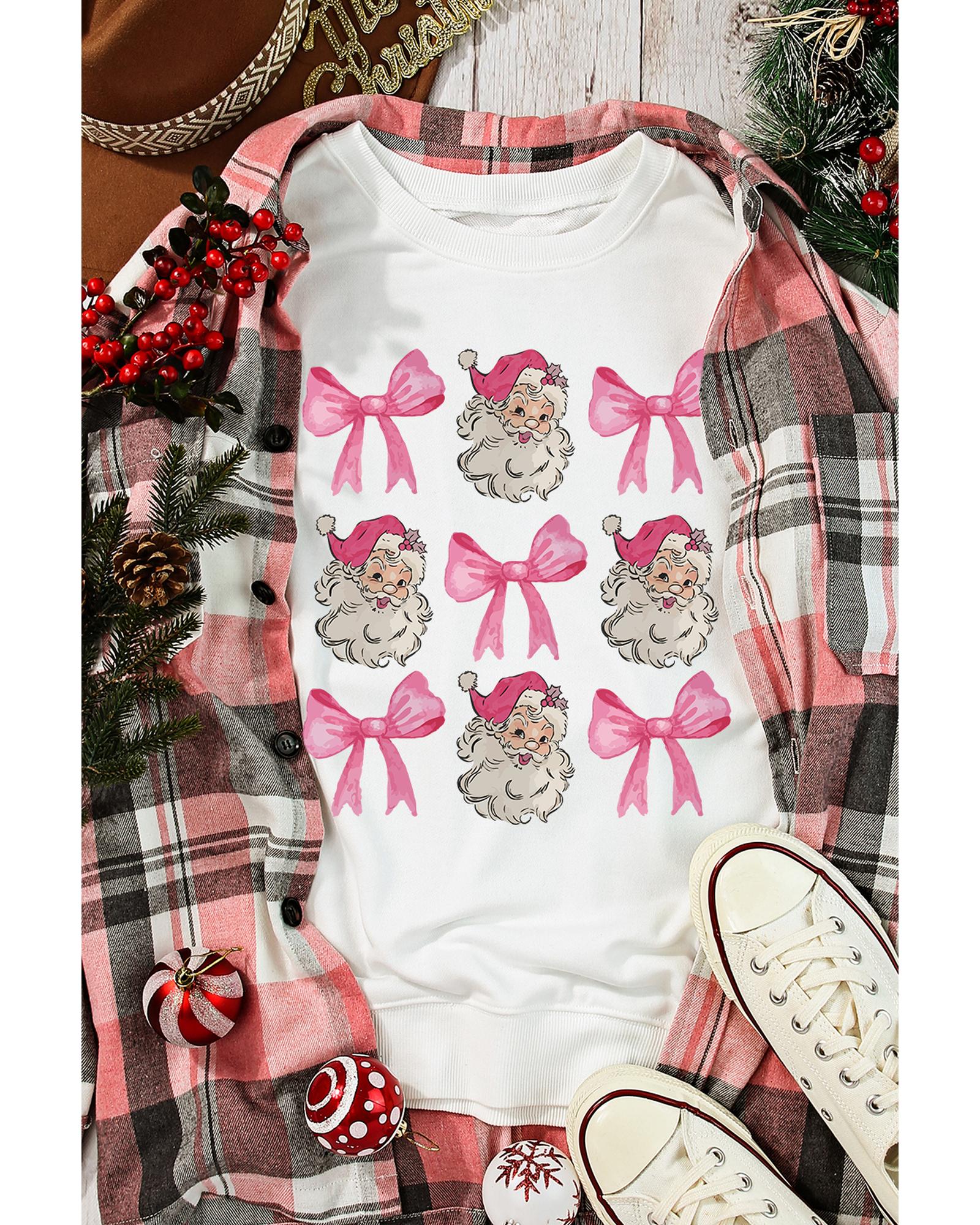 Beige Santa Claus Bowknot Pattern Christmas Sweatshirt - M