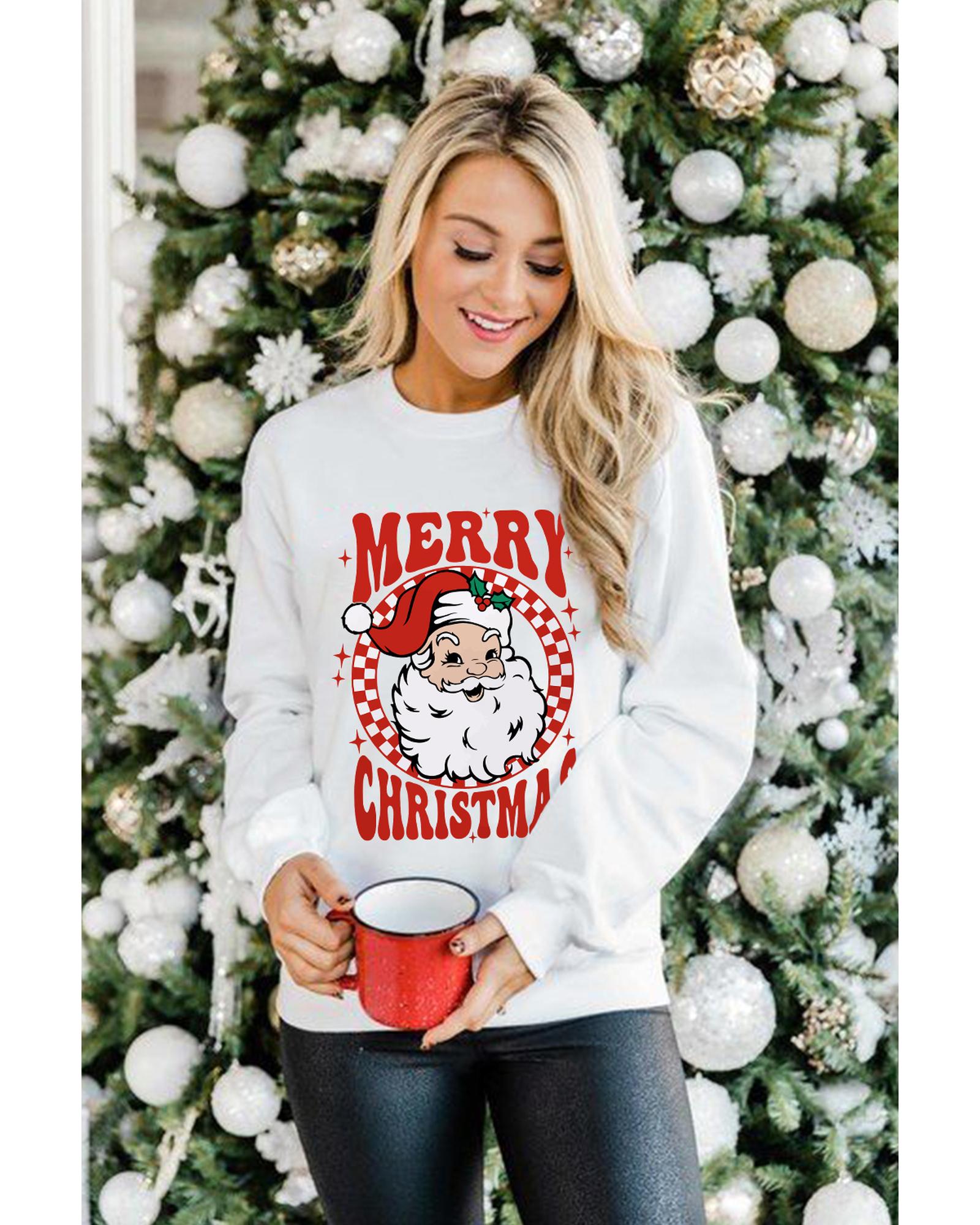 Beige MERRY CHRISTMAS Christmas Claus Graphic Drop Shoulder Sweatshirt - M