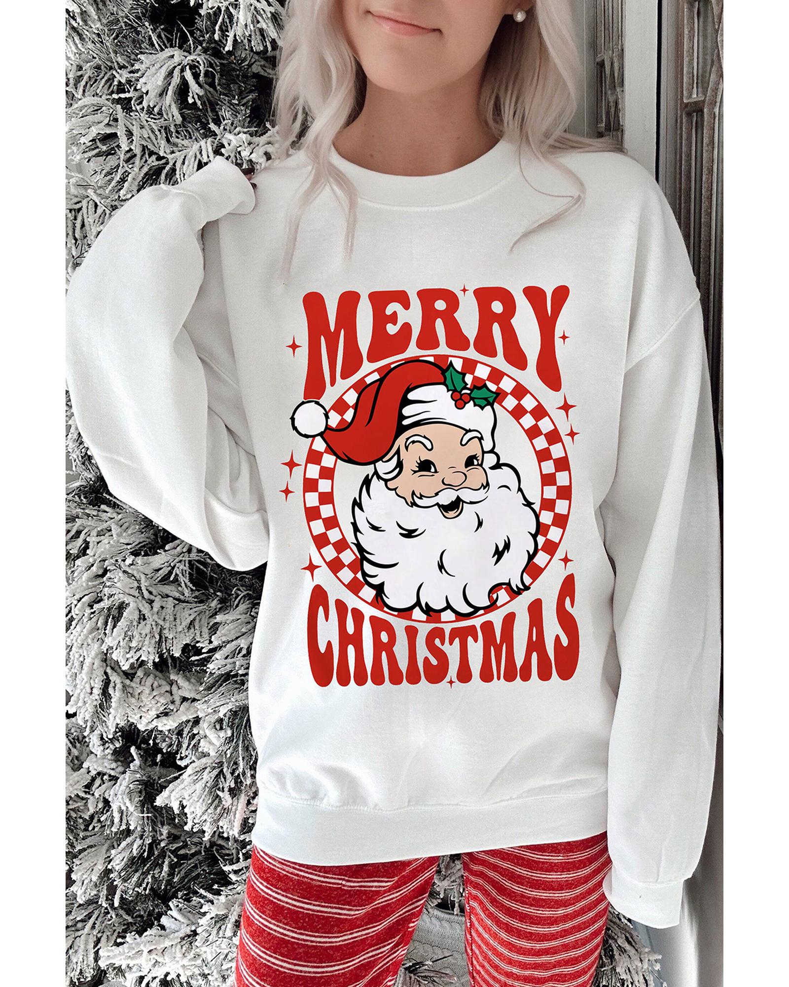 Beige MERRY CHRISTMAS Christmas Claus Graphic Drop Shoulder Sweatshirt - XL