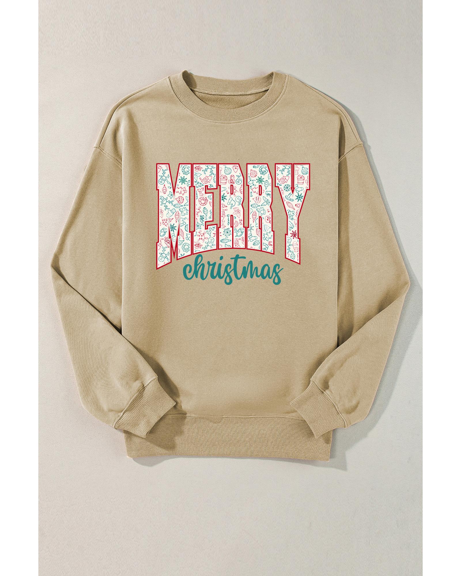 Parchment Festive Element Printed MERRY Christmas Graphic Sweatshirt - L