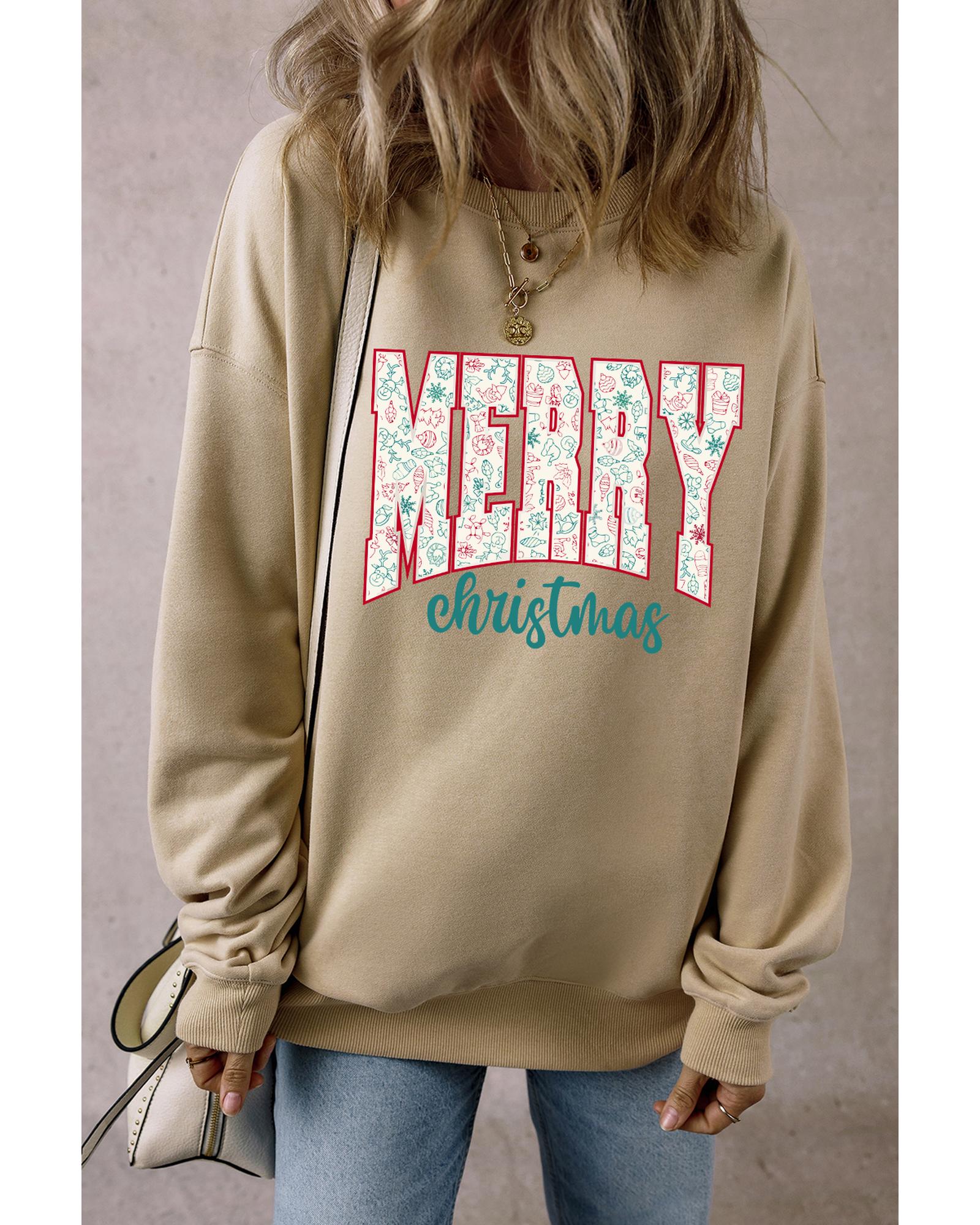 Parchment Festive Element Printed MERRY Christmas Graphic Sweatshirt - M