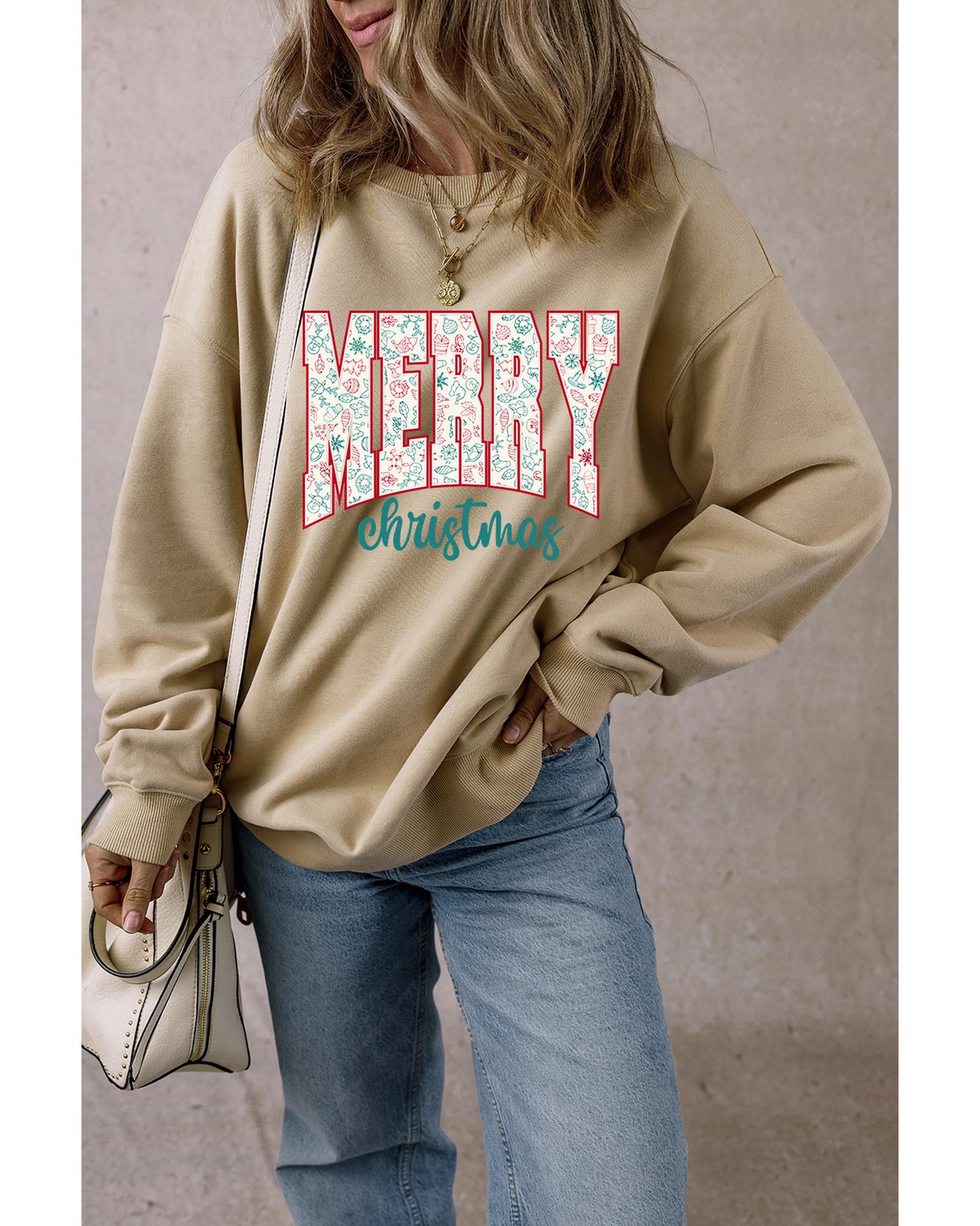 Parchment Festive Element Printed MERRY Christmas Graphic Sweatshirt - S