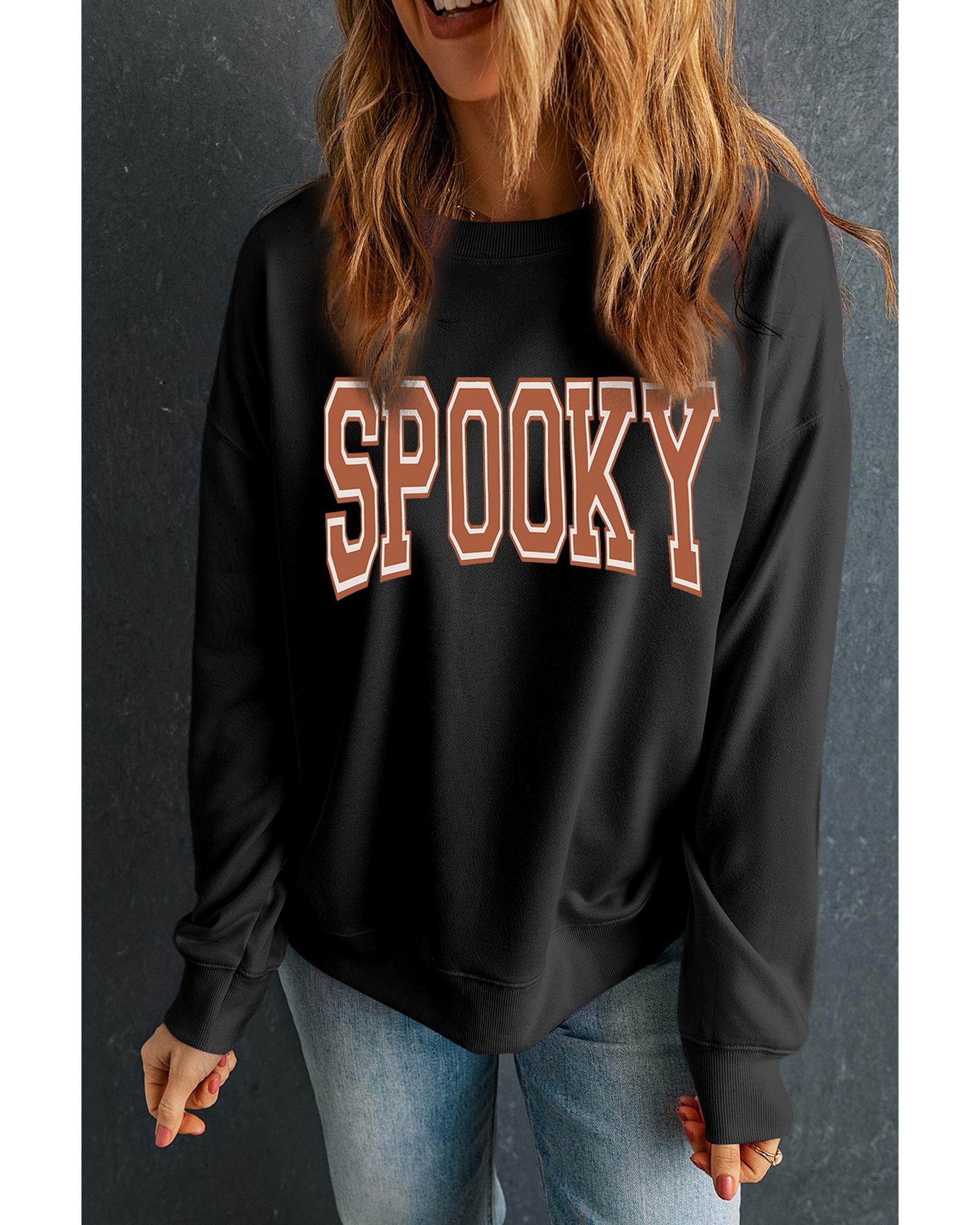 Black SPOOKY Graphic Drop Shoulder Halloween Pullover Sweatshirt - 2XL