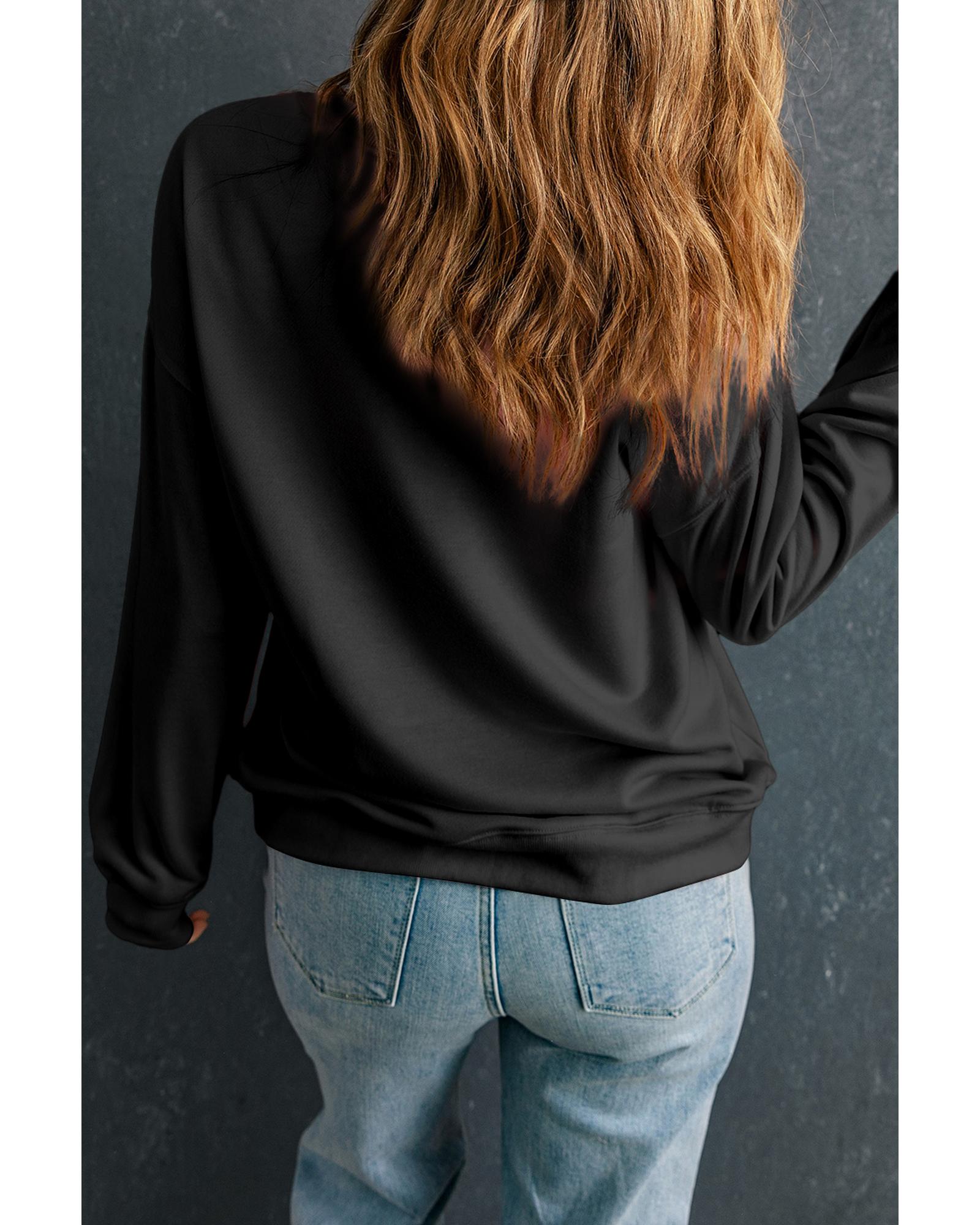 Black SPOOKY Graphic Drop Shoulder Halloween Pullover Sweatshirt - S