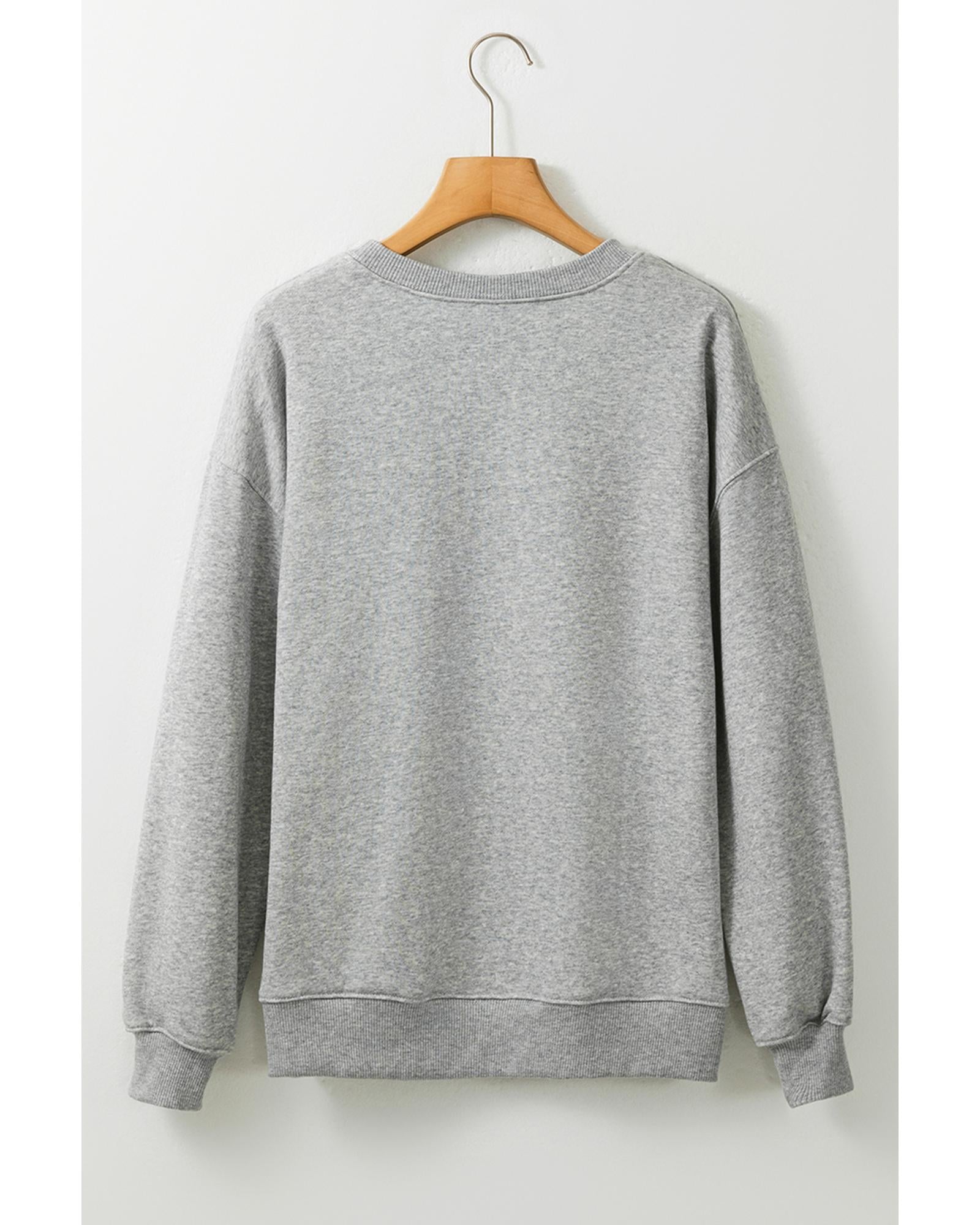 Gray Halloween Ghost Print Crewneck Drop Shoulder Sweatshirt - L