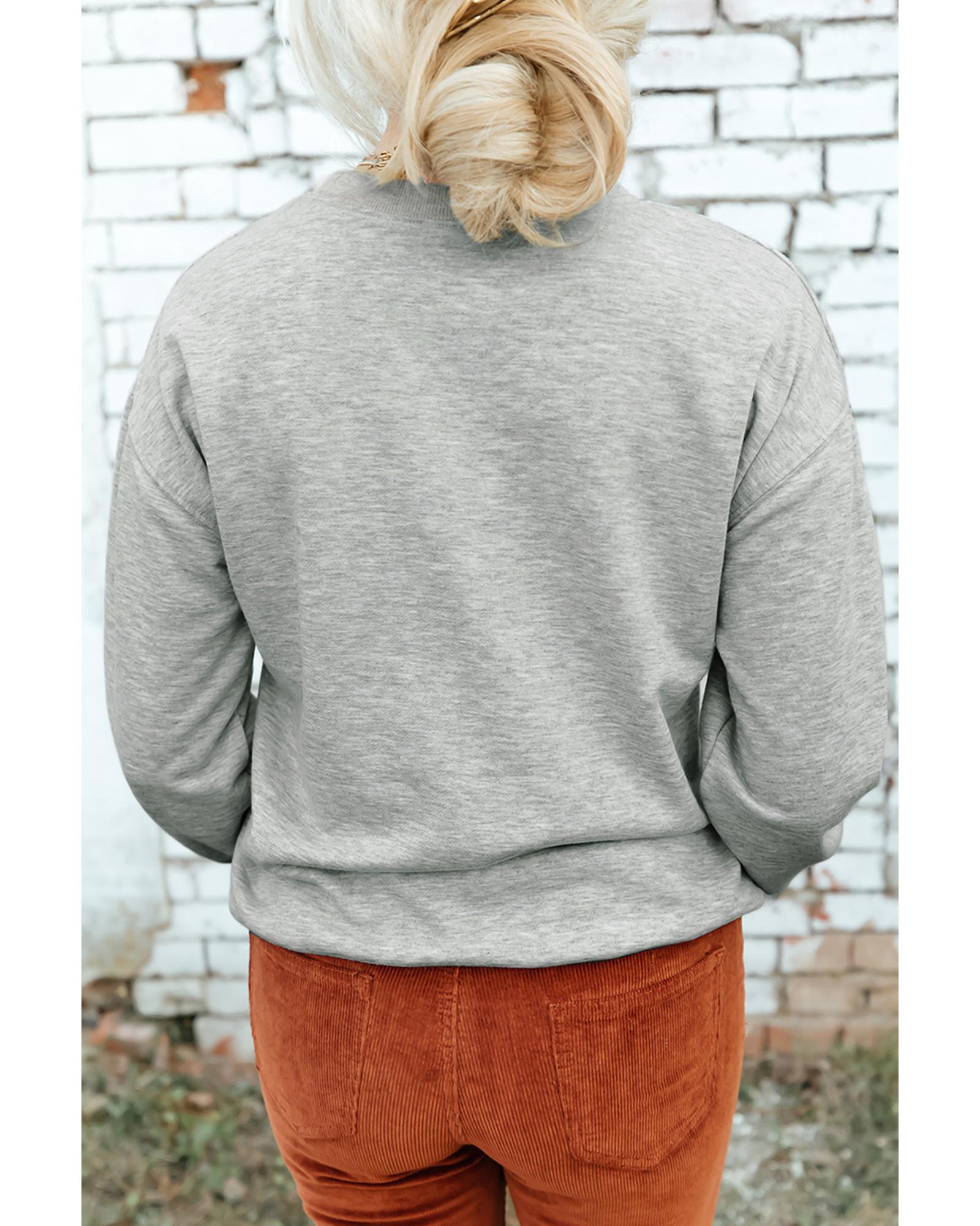 Gray Halloween Ghost Print Crewneck Drop Shoulder Sweatshirt - L