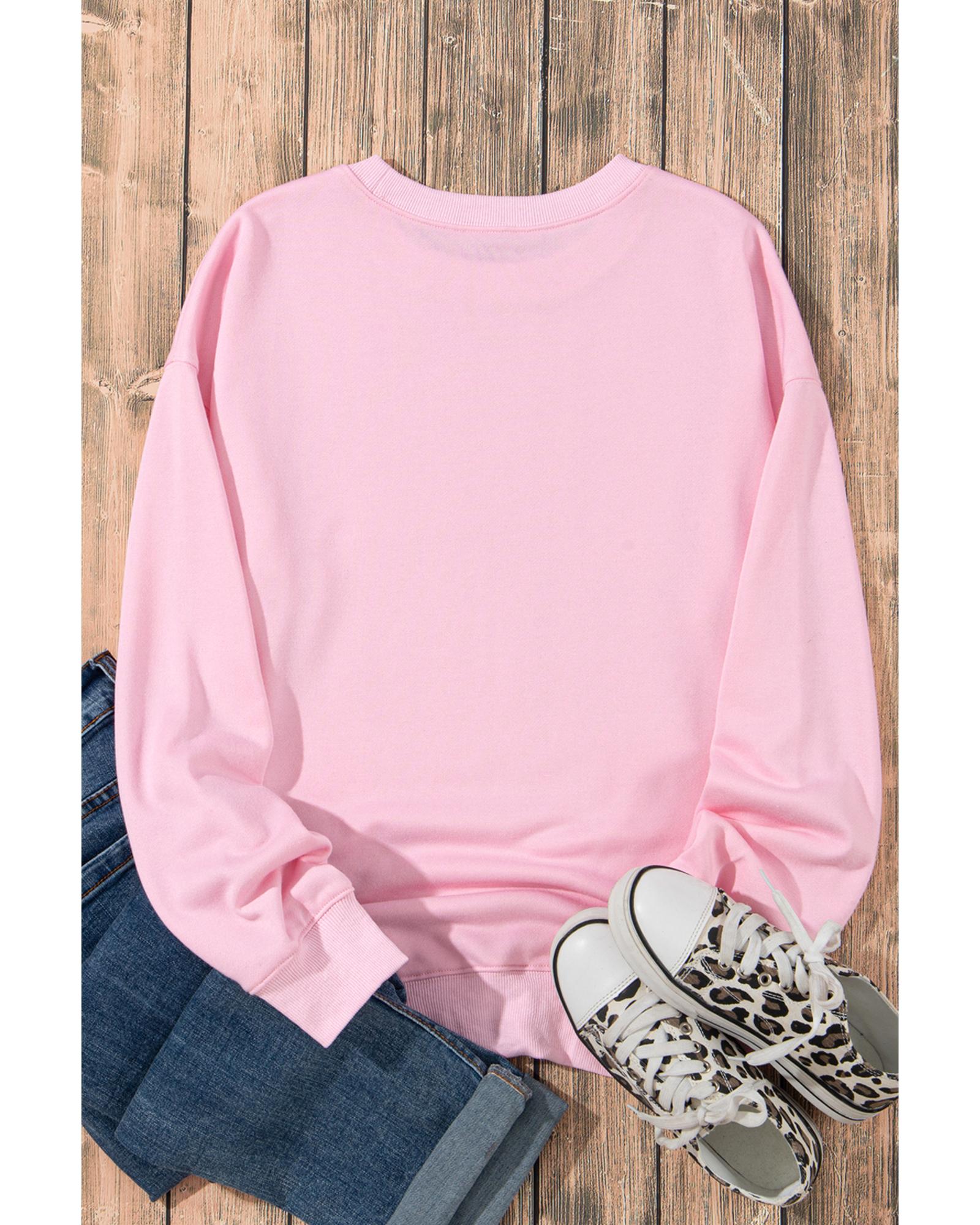 Pink Ghost Bowknot Printed Drop Shoulder Halloween Sweatshirt - M