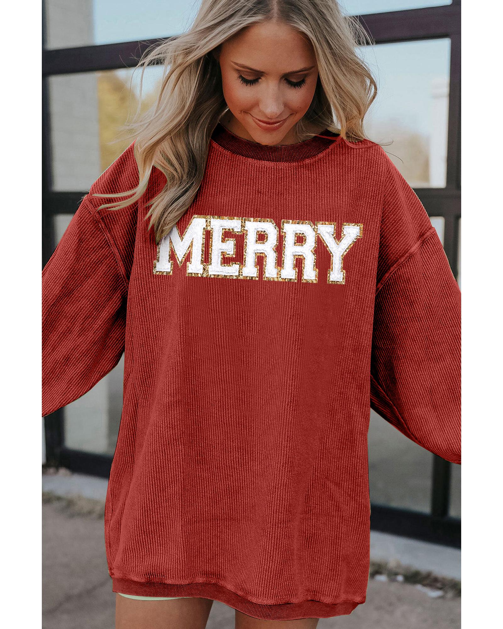Racing Red MERRY Graphic Corded Christmas Sweatshirt - M